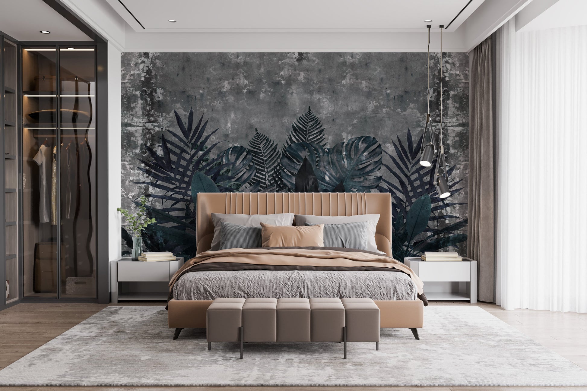 Dark Rustic Effect Tropical Leaves Wallpaper Murals - Giffywalls