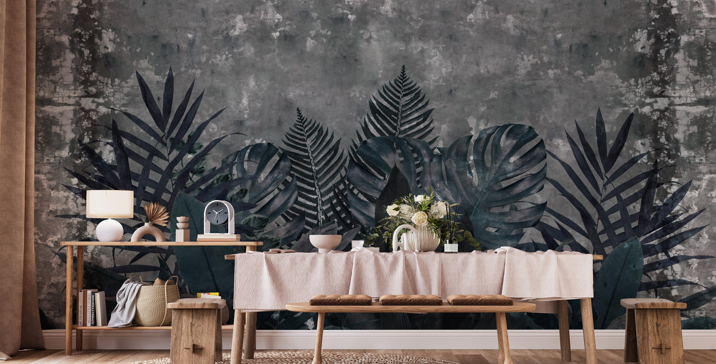 Dark Rustic Effect Tropical Leaves Wallpaper Murals - Giffywalls