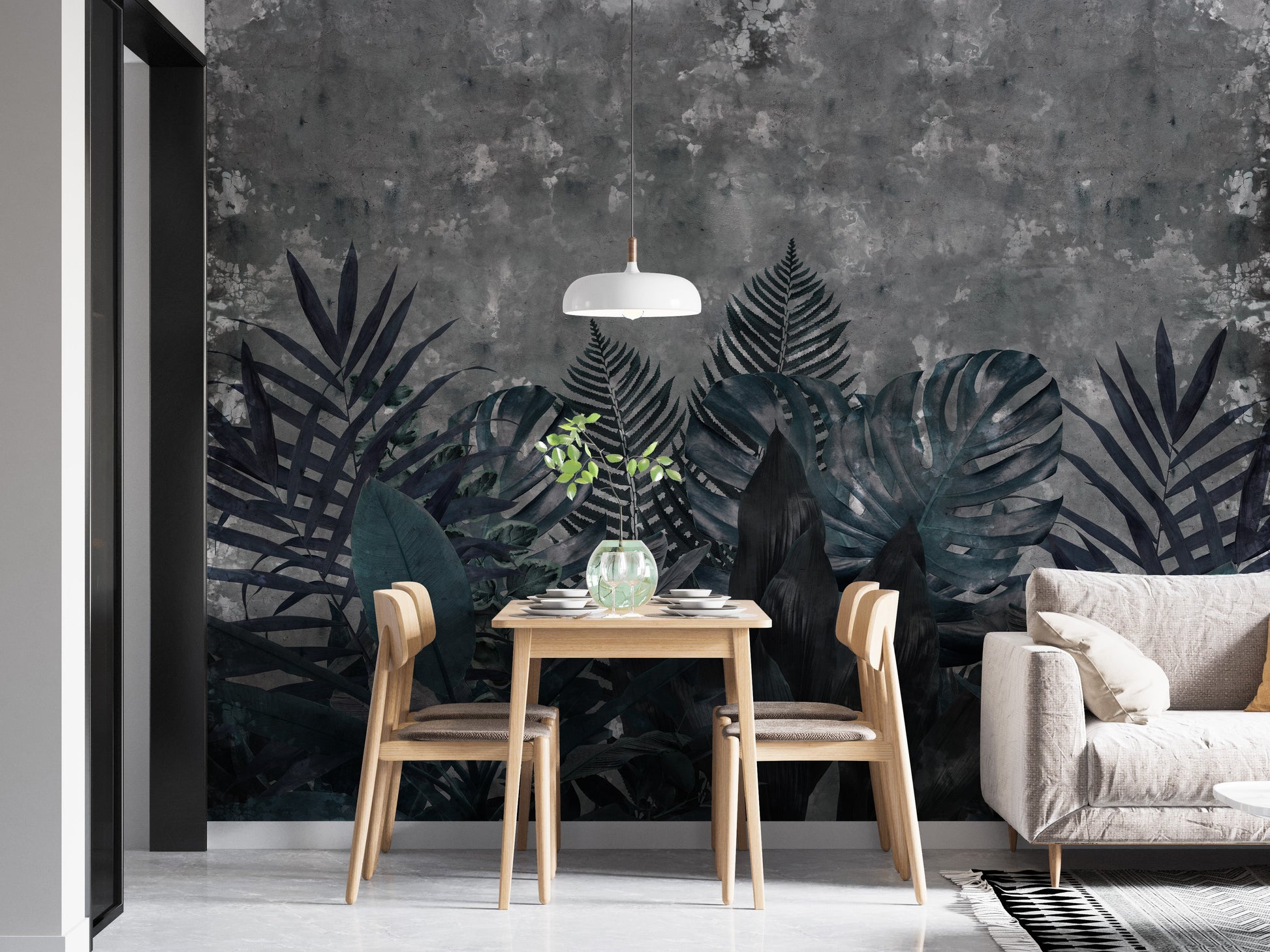 Dark Rustic Effect Tropical Leaves Wallpaper Murals - Giffywalls