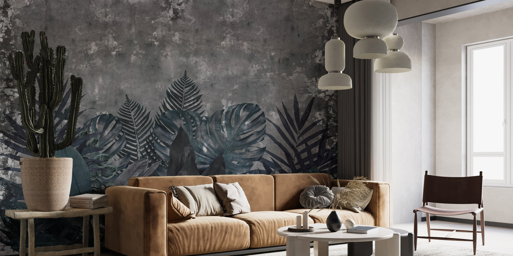 Dark Rustic Effect Tropical Leaves Wallpaper Murals - Giffywalls