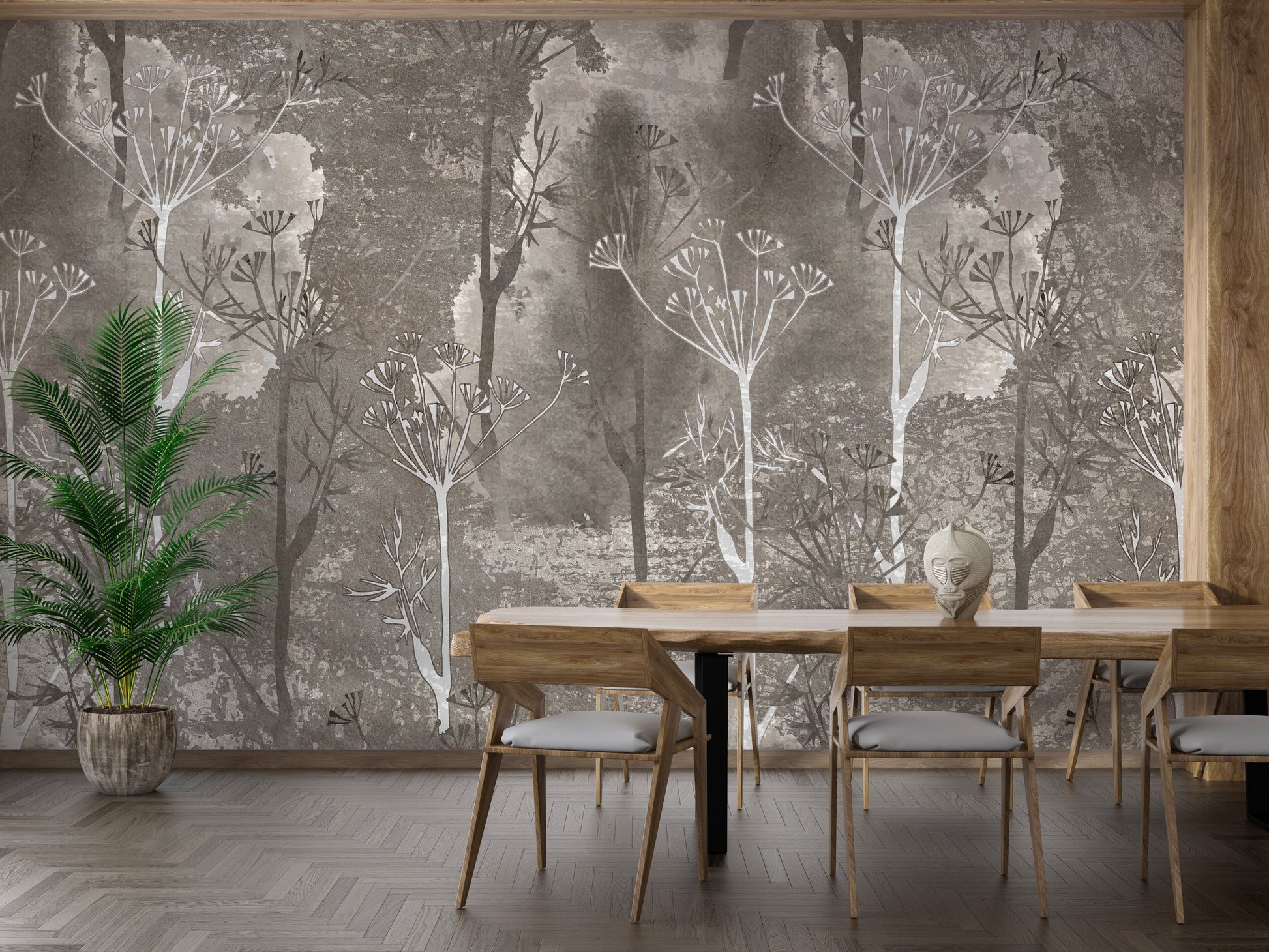 Sepia and gray trees wallpaper for calm interiors
