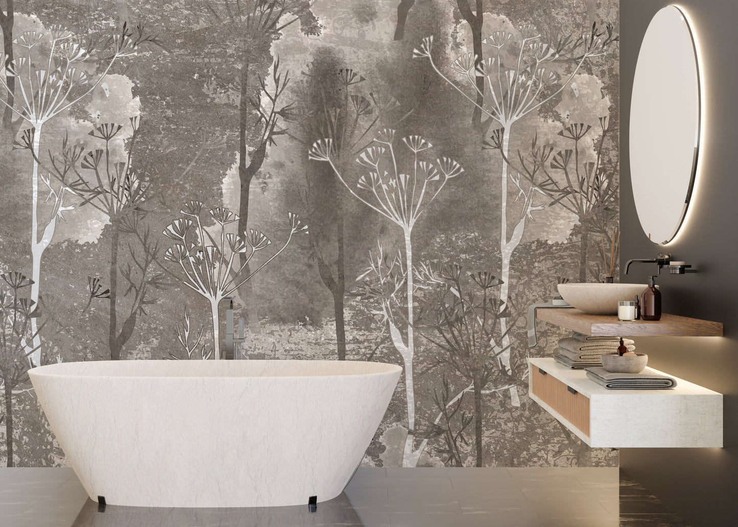 Sepia Gray Colored Abstract Forest Trees Wallpaper Murals - Giffywalls