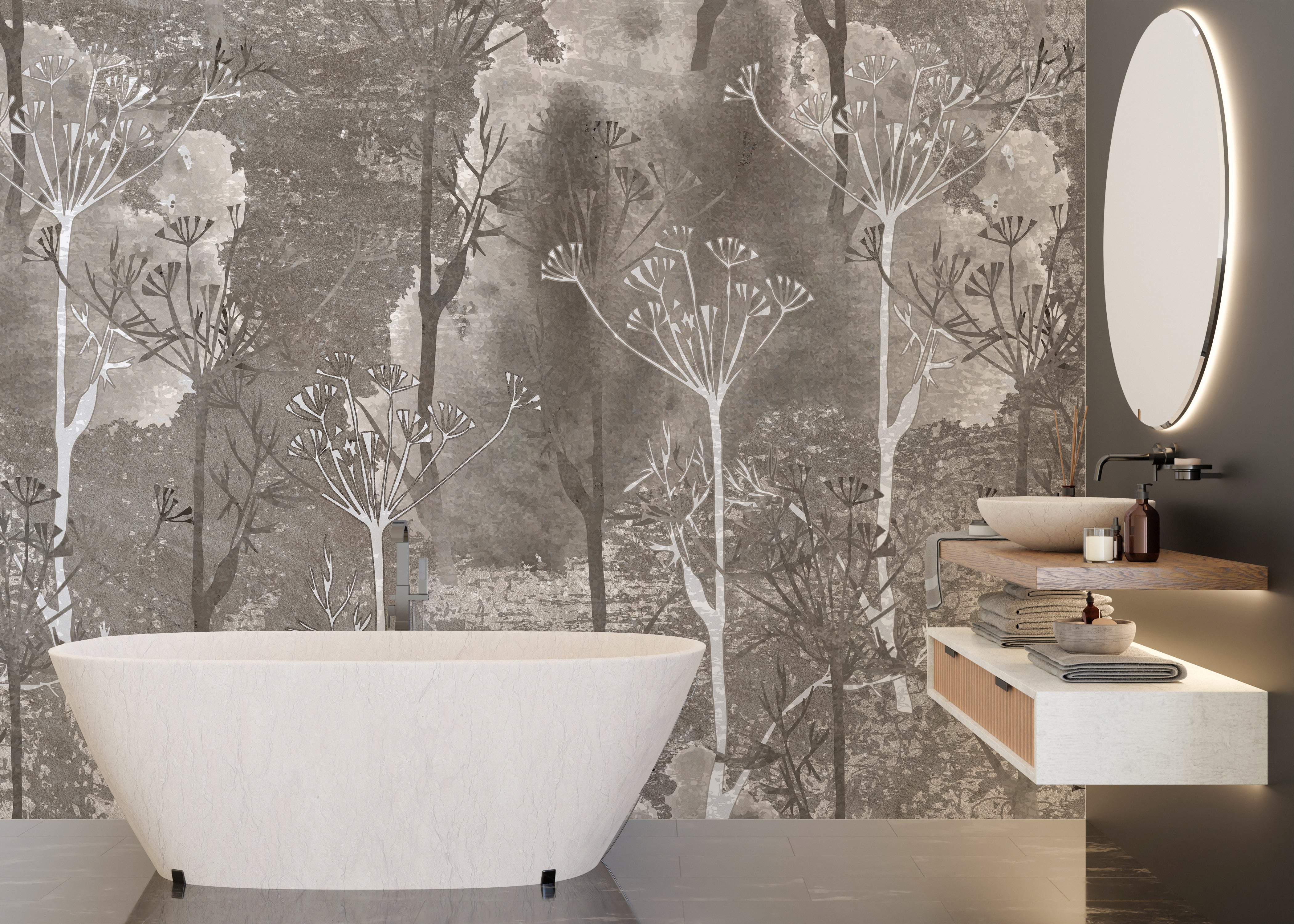 Sepia Gray Colored Abstract Forest Trees Wallpaper Murals - Giffywalls