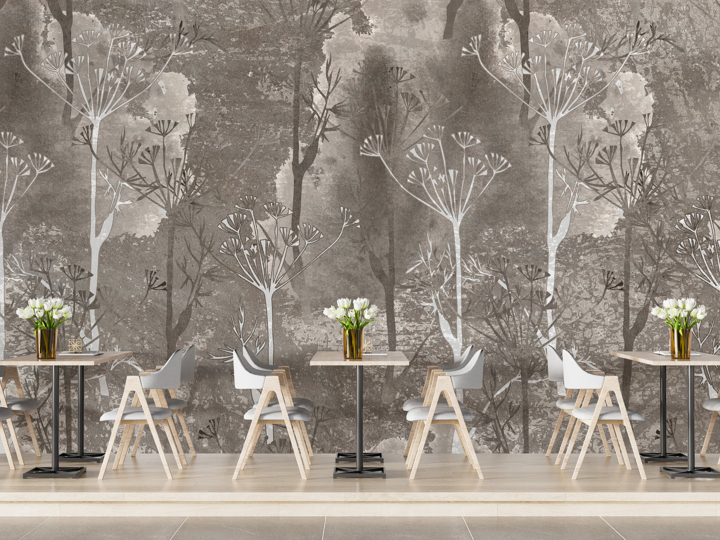 Sepia Gray Colored Abstract Forest Trees Wallpaper Murals - Giffywalls