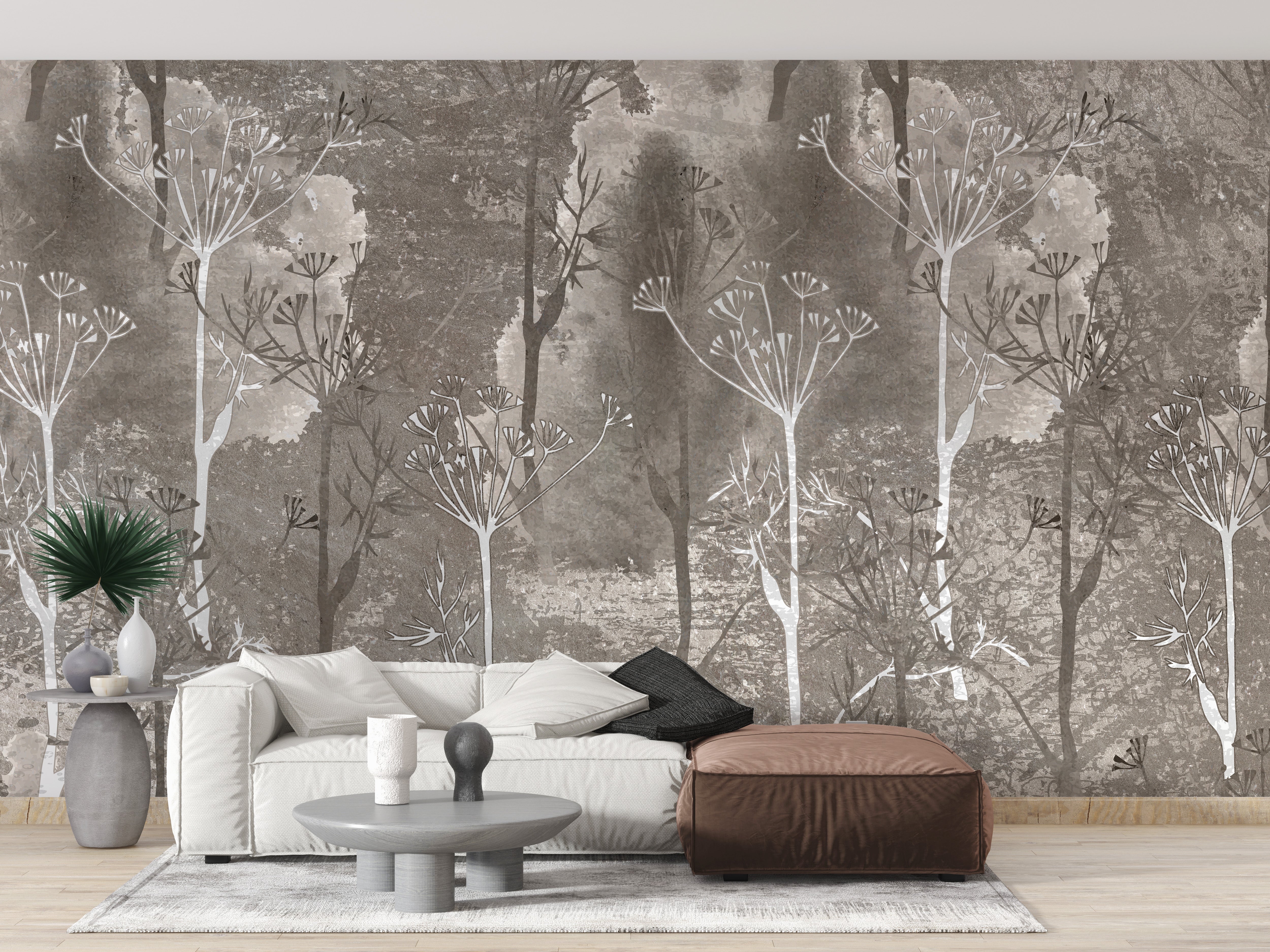 Sepia Gray Colored Abstract Forest Trees Wallpaper Murals - Giffywalls