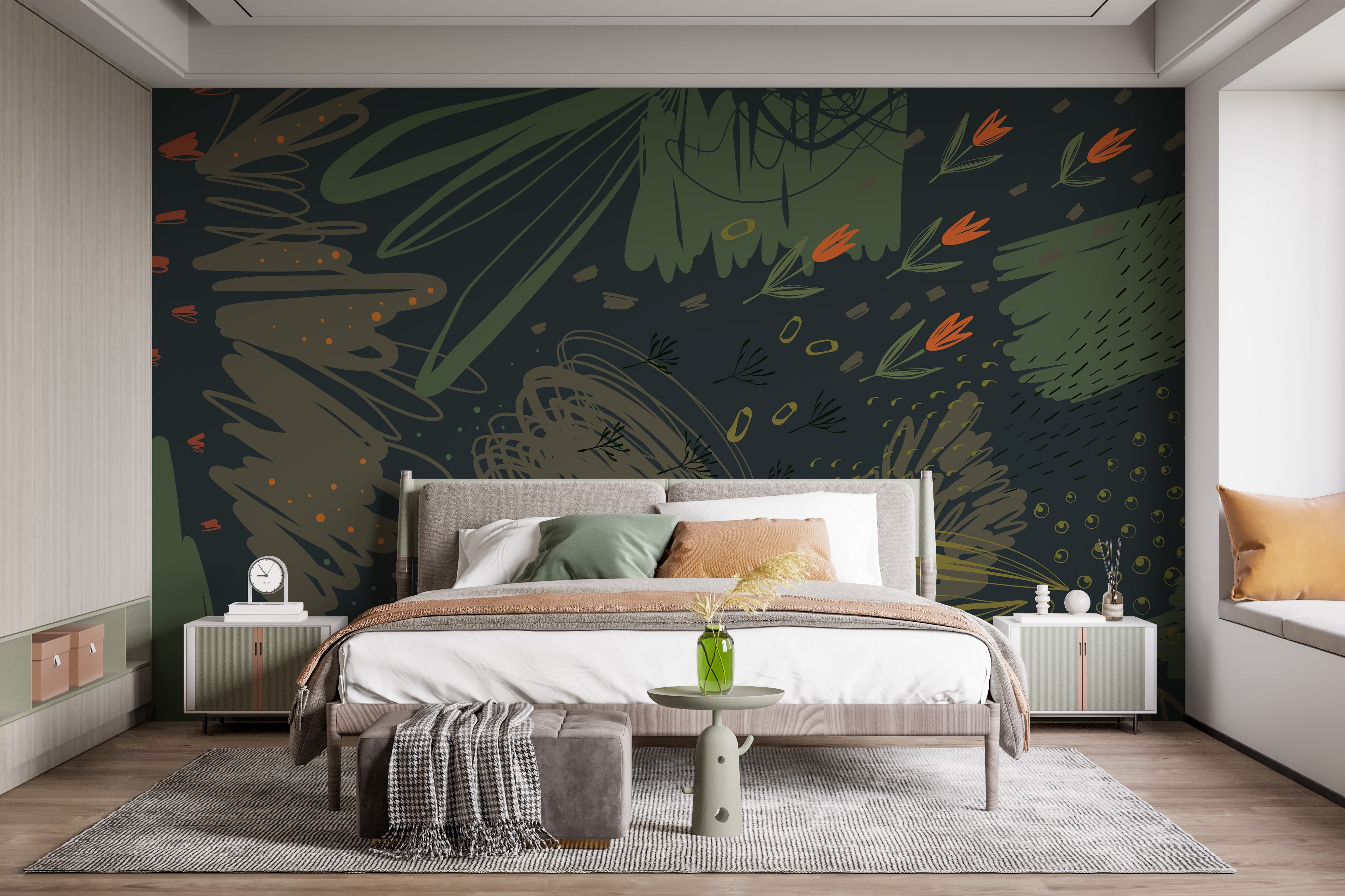 Modern green shapes wall mural style
