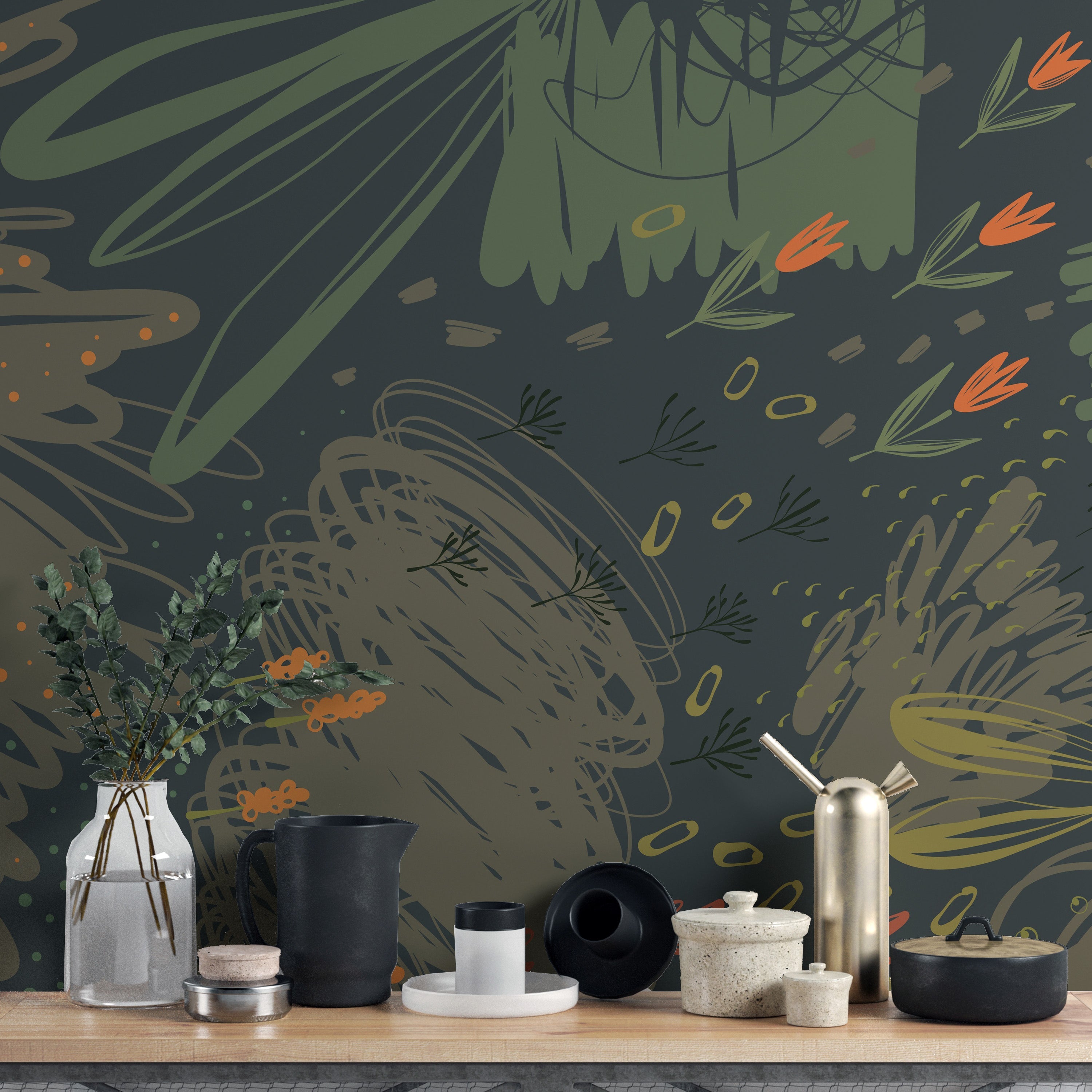 Green Abstract Creative Shapes Wallpaper Mural - Giffywalls