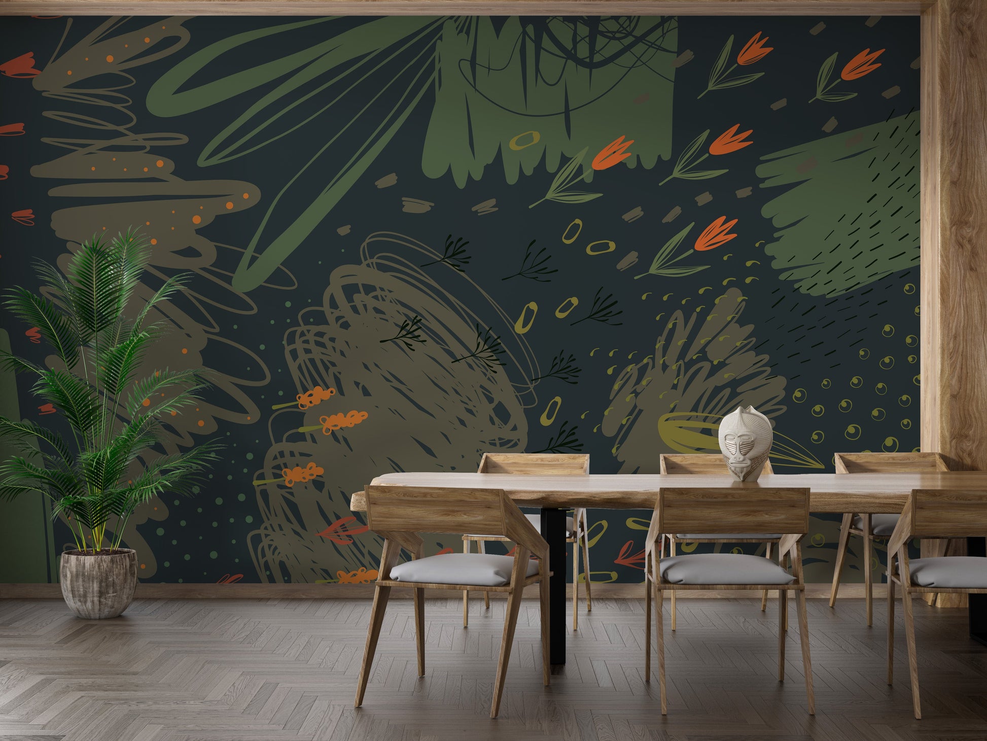 Green Abstract Creative Shapes Wallpaper Mural - Giffywalls