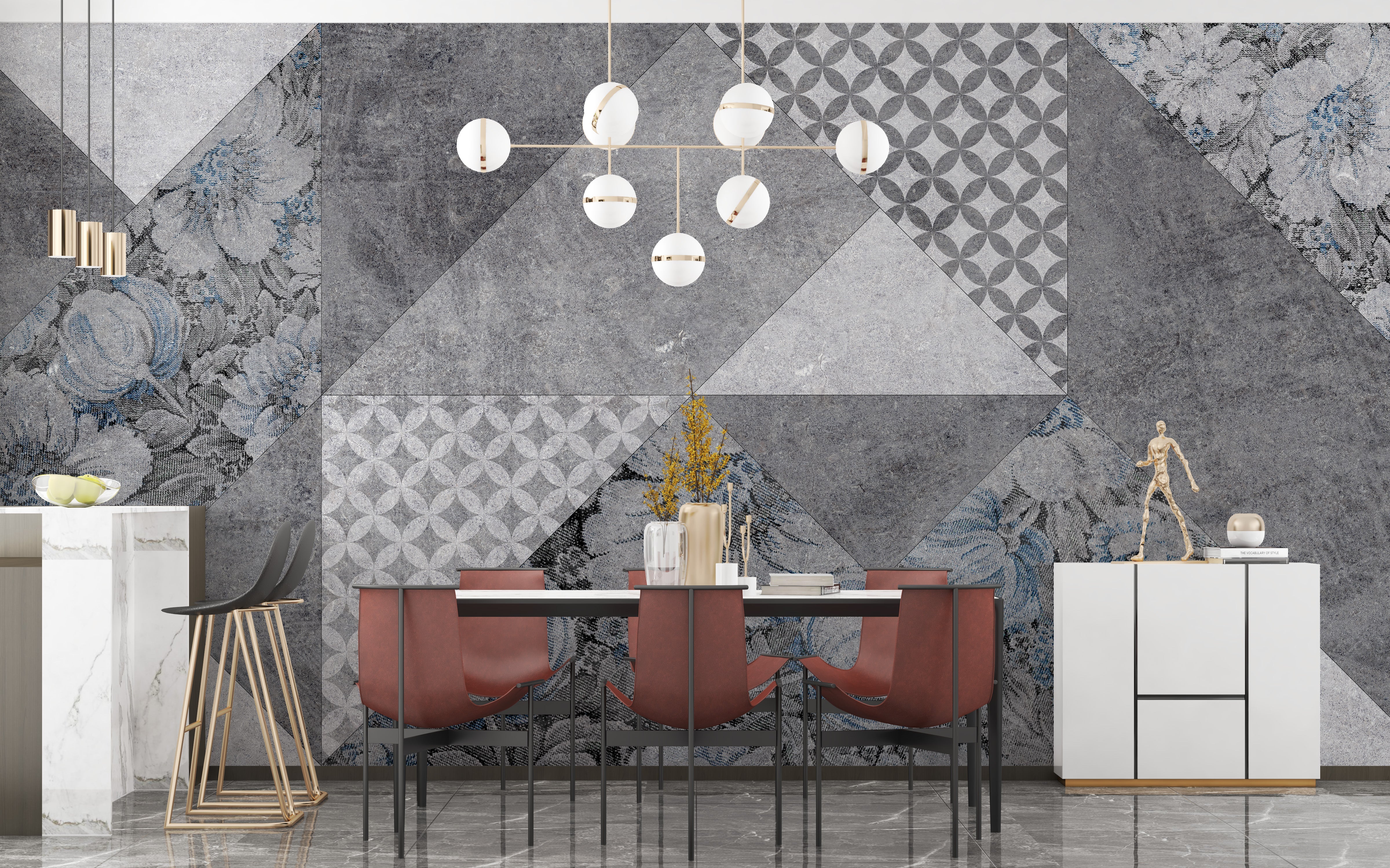 Gray Colored Geometric Flowers Wallpaper Murals - Giffywalls