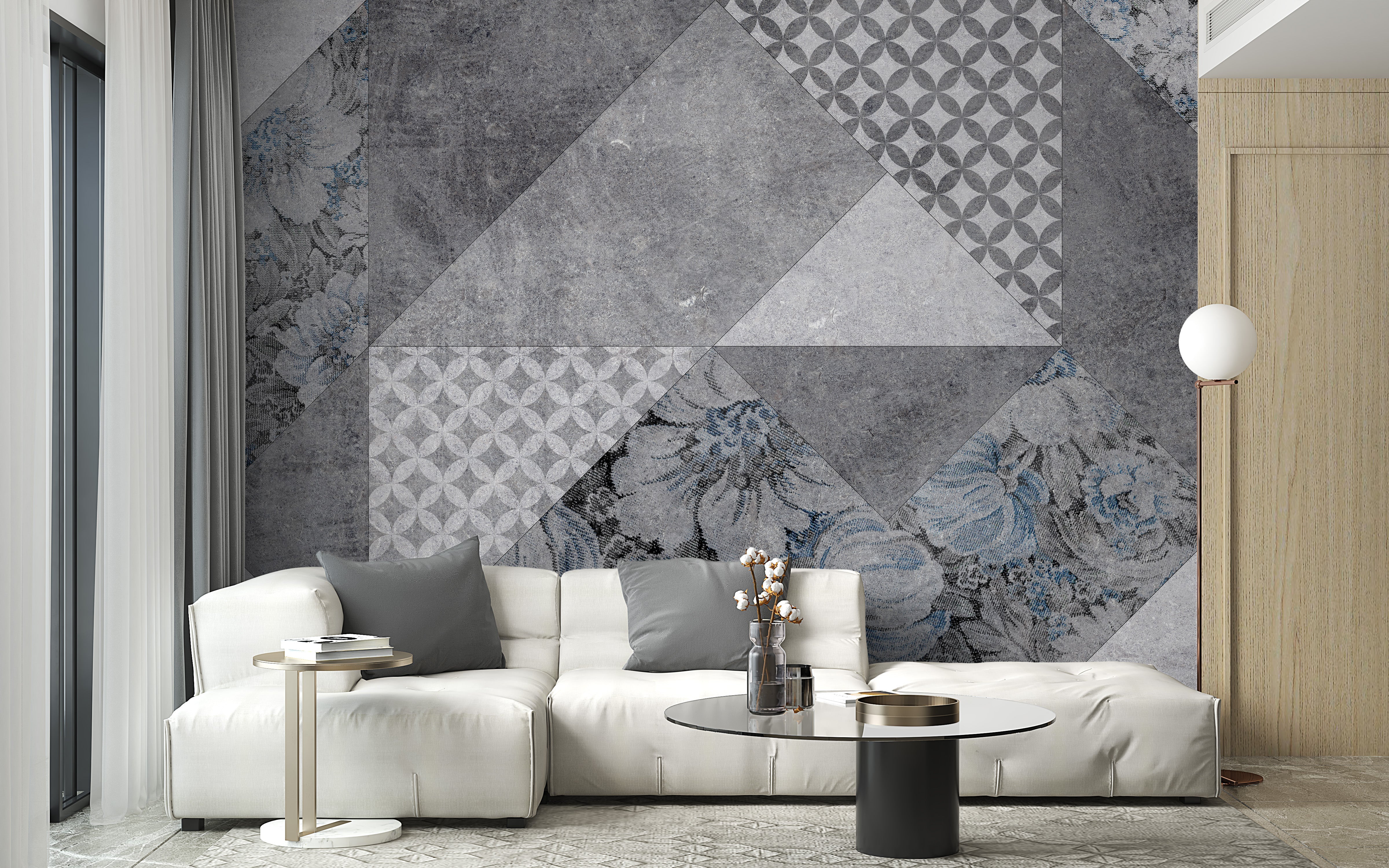 Gray Colored Geometric Flowers Wallpaper Murals - Giffywalls