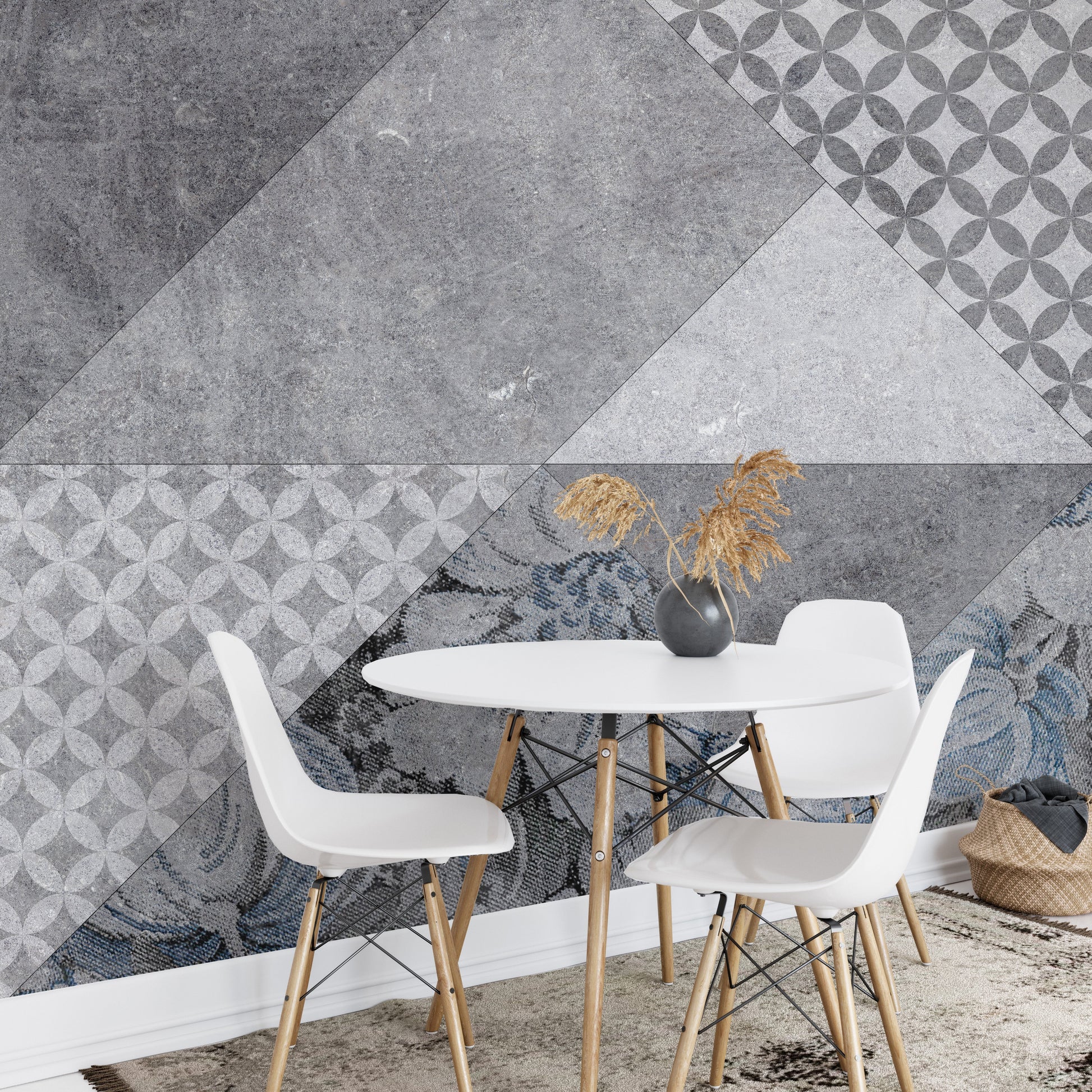 Gray Colored Geometric Flowers Wallpaper Murals - Giffywalls