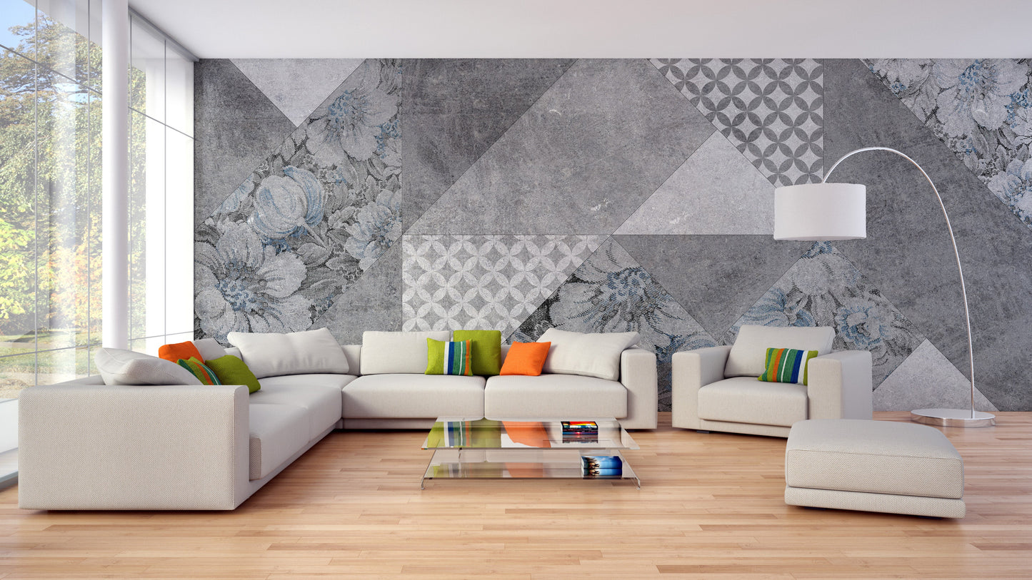 Gray Colored Geometric Flowers Wallpaper Murals - Giffywalls