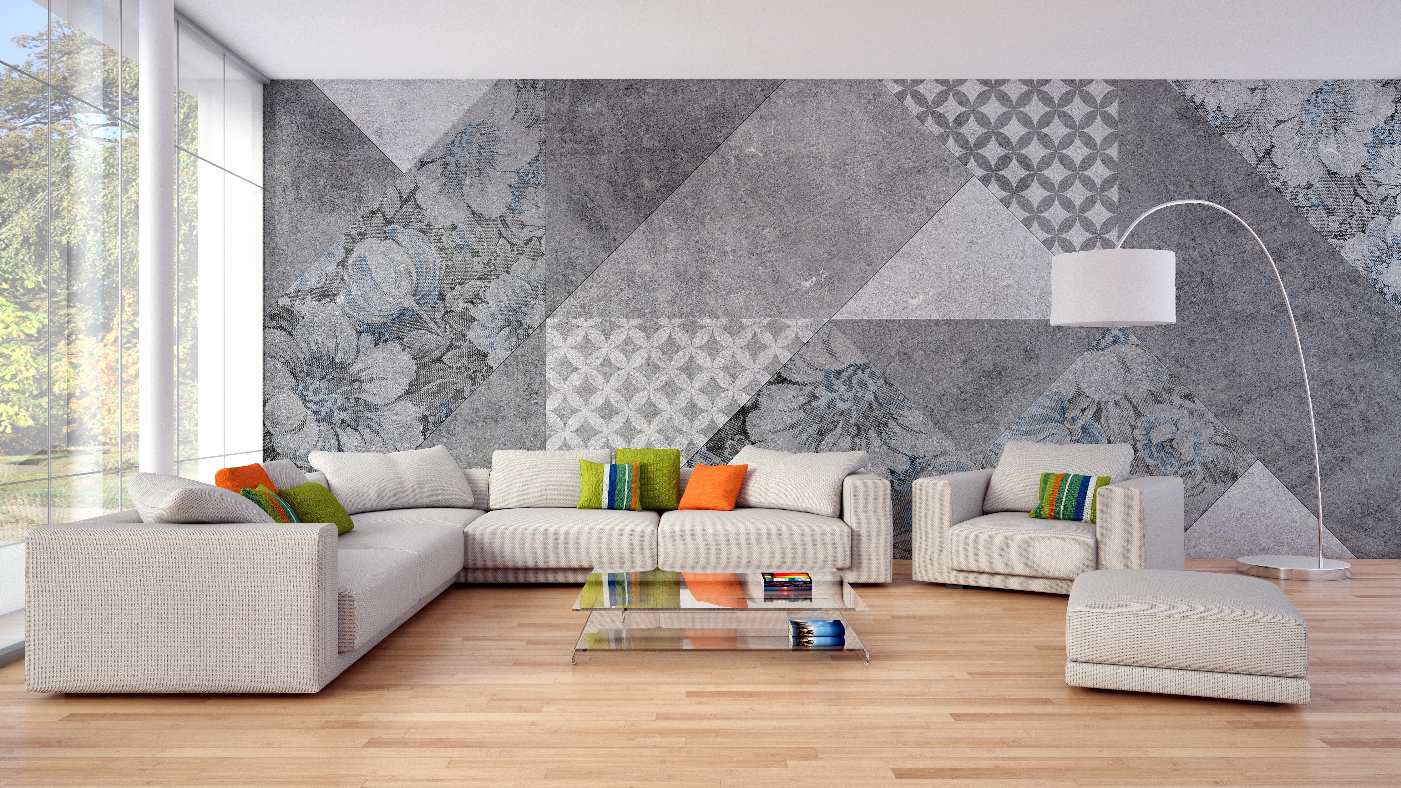 Gray Colored Geometric Flowers Wallpaper Murals - Giffywalls