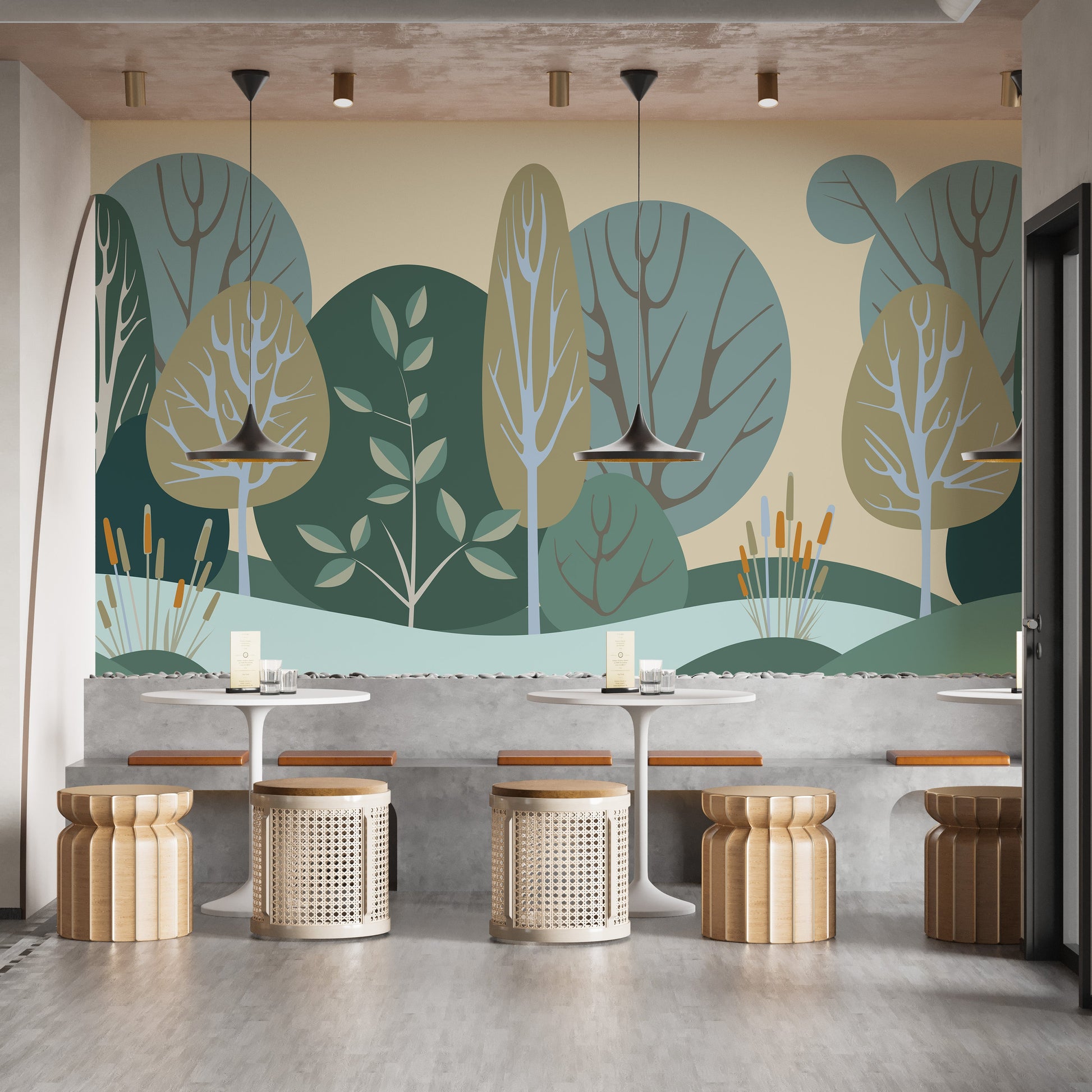 Abstract Green Tree Forest Wallpaper Mural - Giffywalls