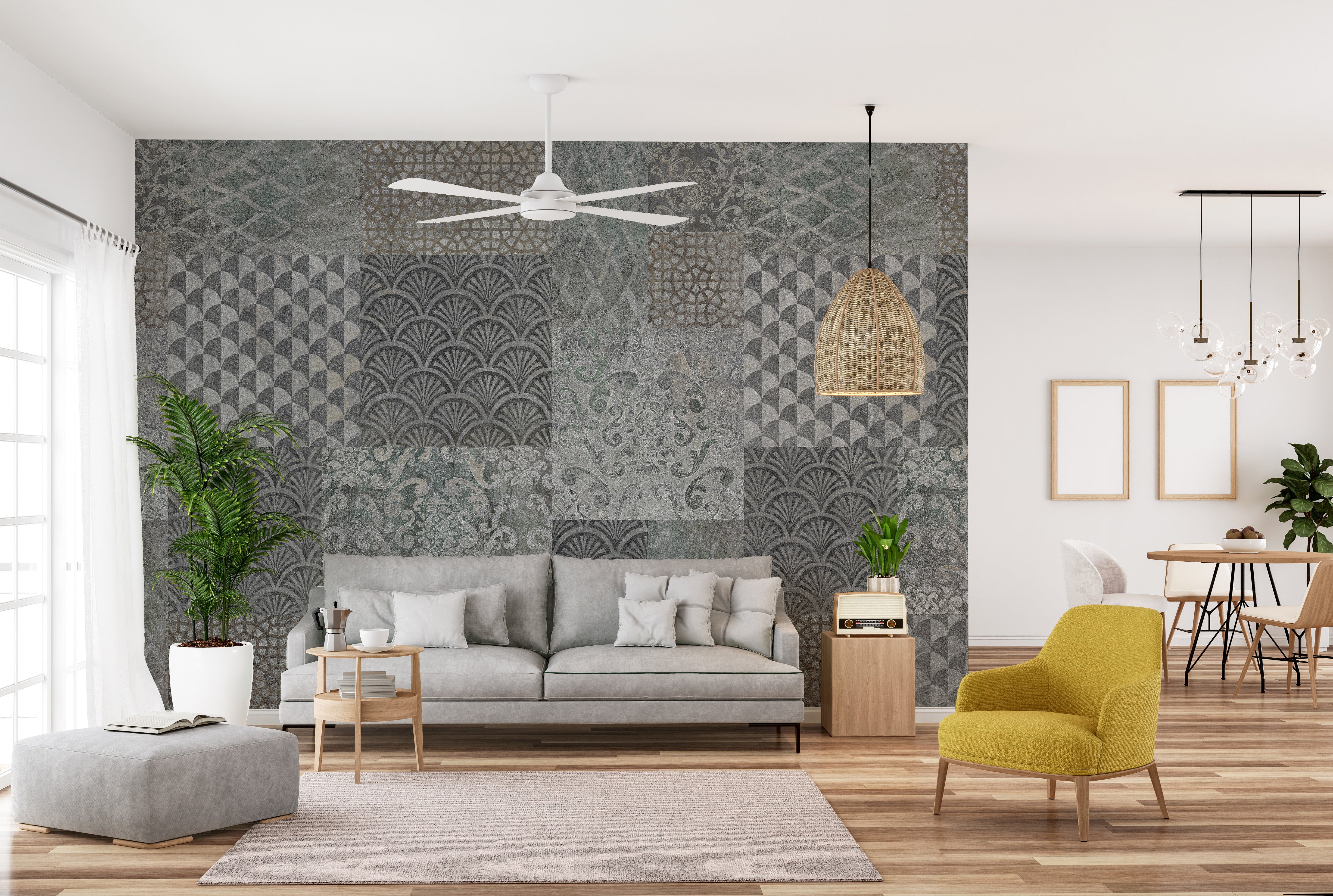 Grey Concrete Pattern Art Deco Patchwork Wallpaper Murals - Giffywalls