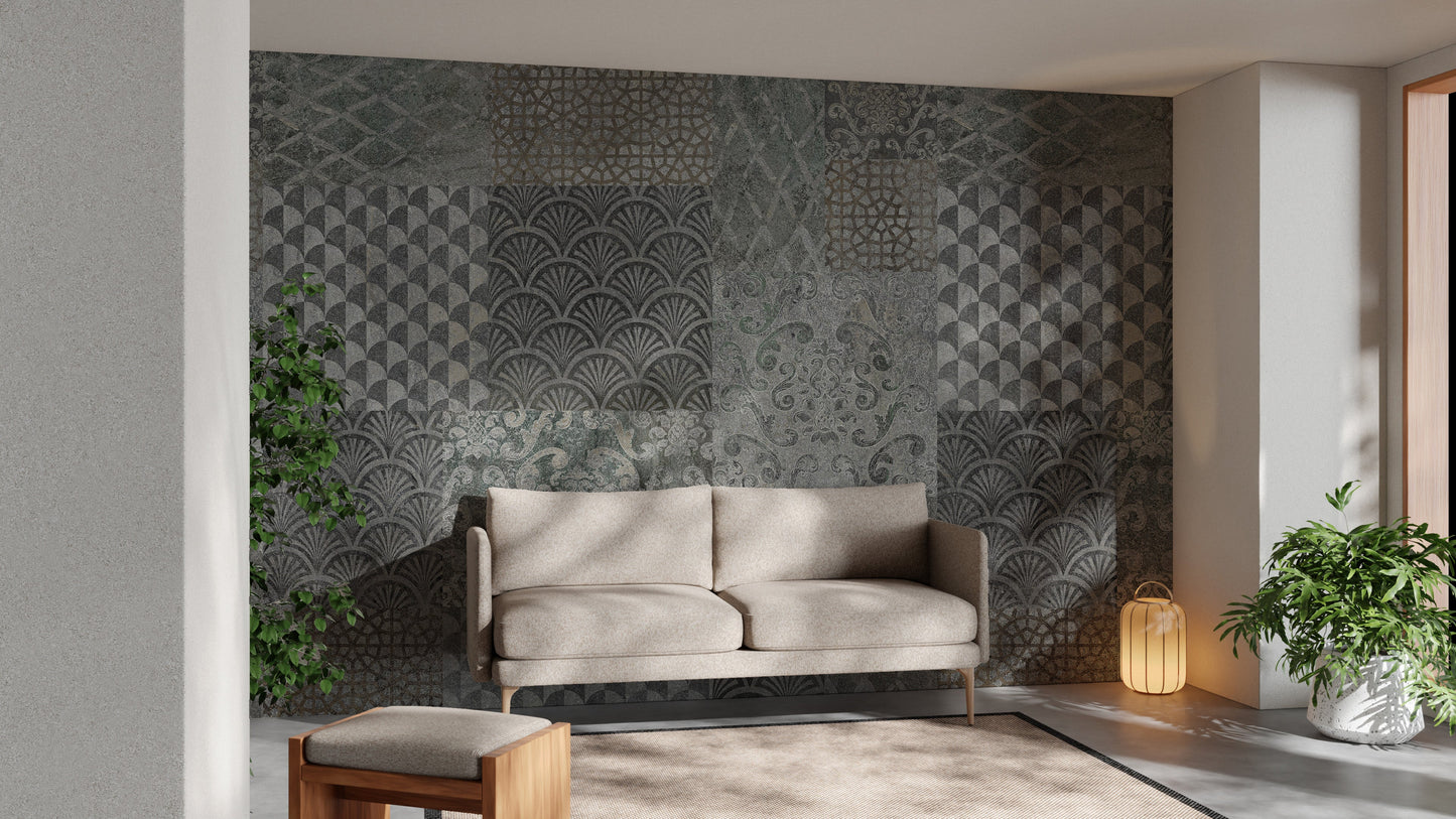 Grey Concrete Pattern Art Deco Patchwork Wallpaper Murals - Giffywalls