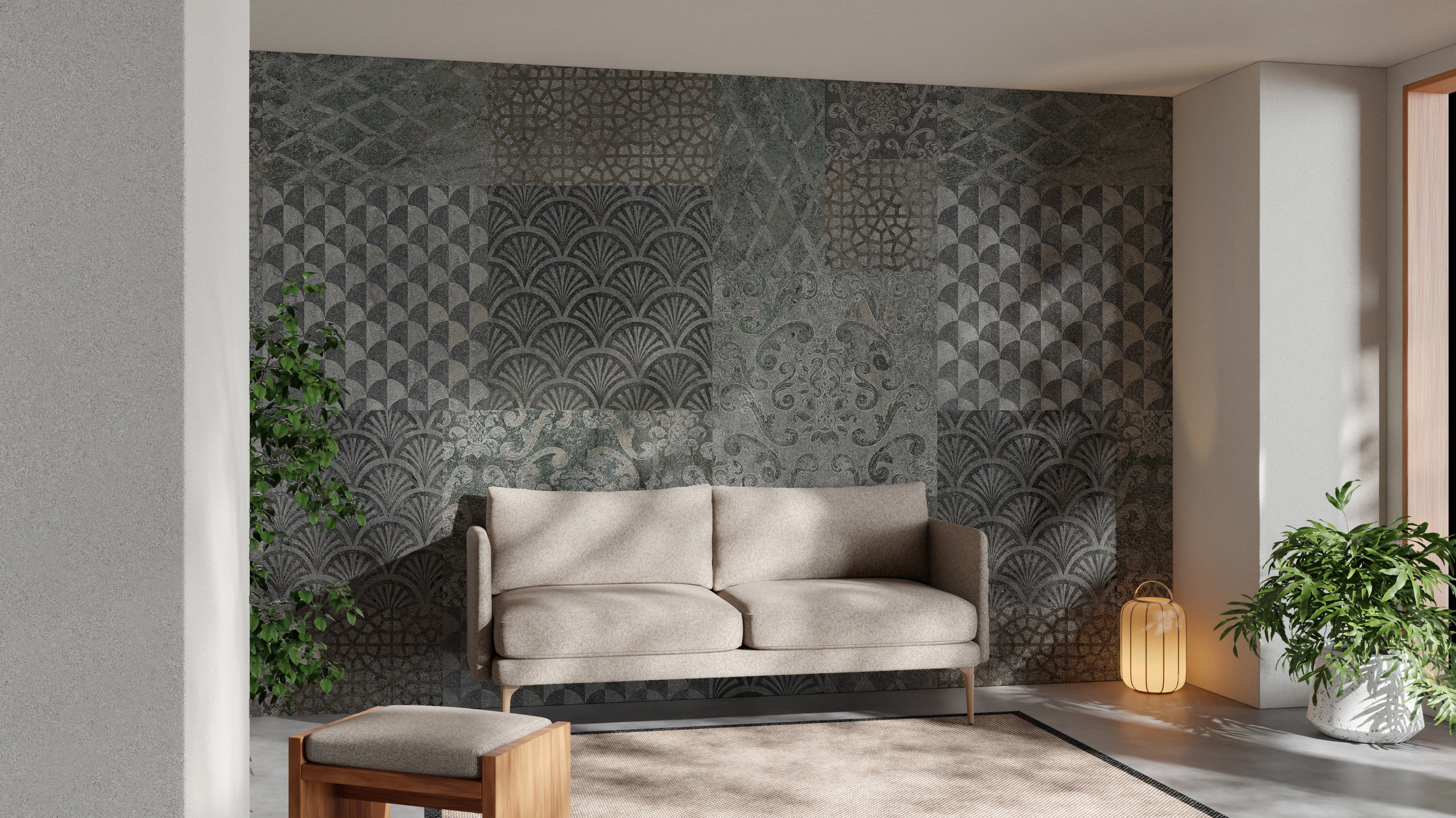 Grey Concrete Pattern Art Deco Patchwork Wallpaper Murals - Giffywalls