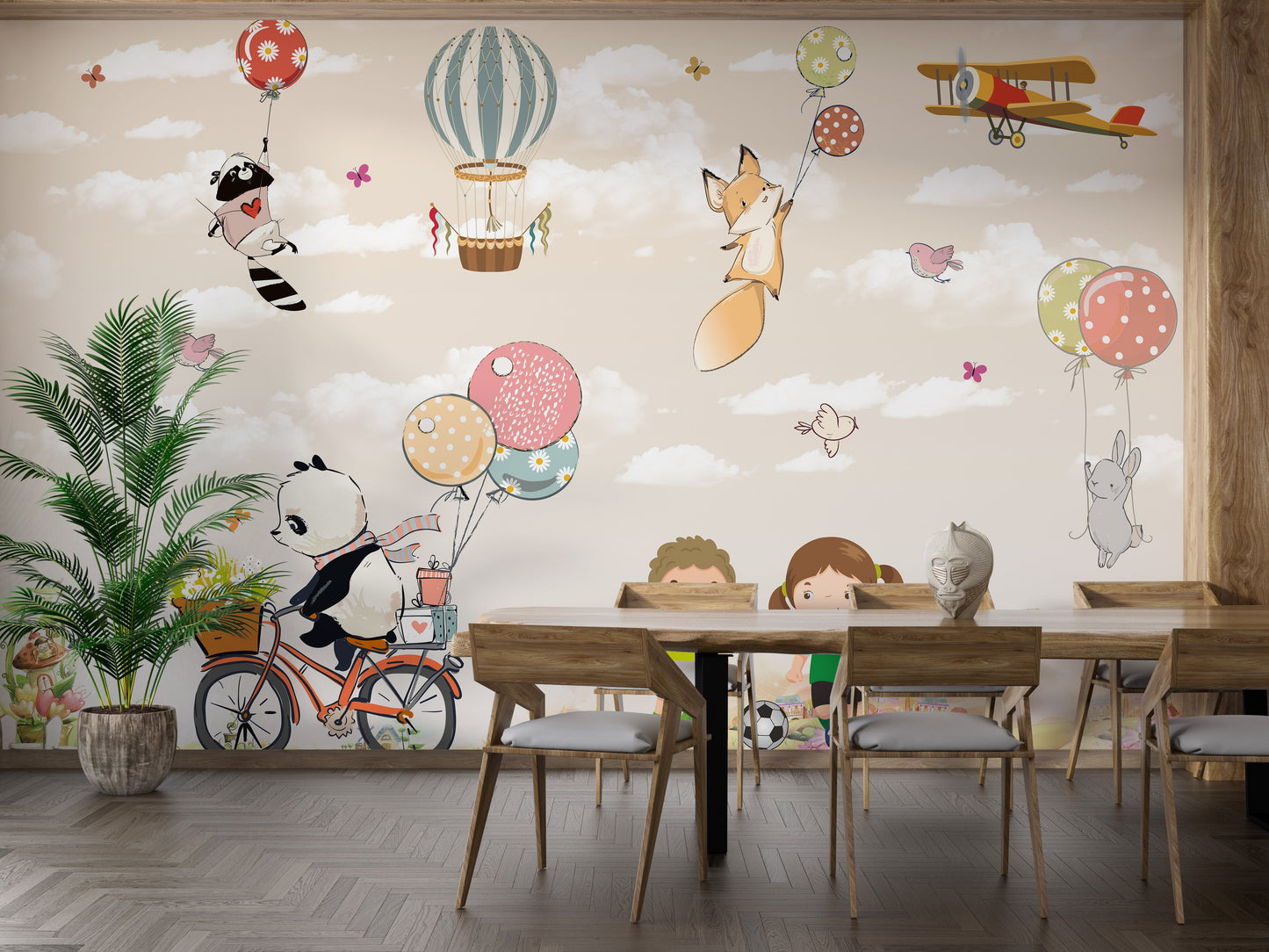 Happy Kids in Garden Wallpaper Mural - Giffywalls