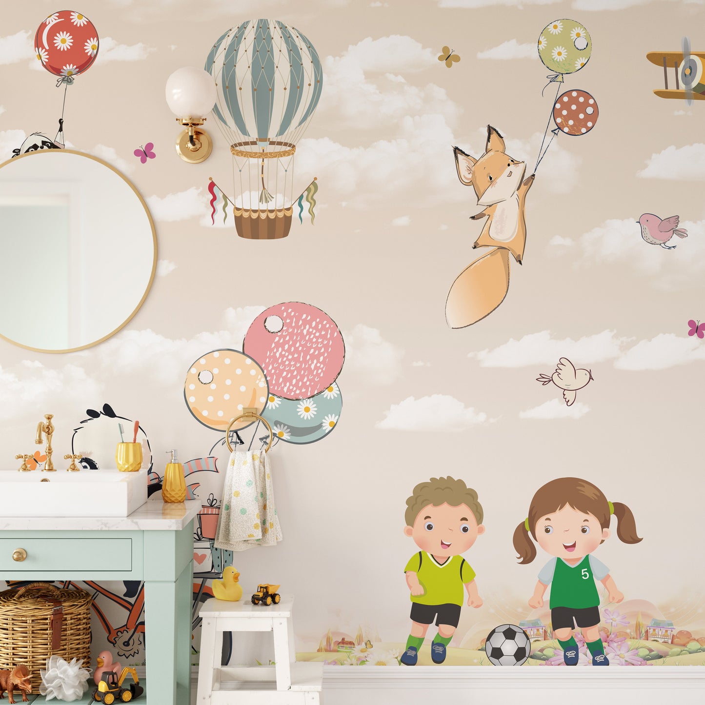 Happy Kids in Garden Wallpaper Mural - Giffywalls