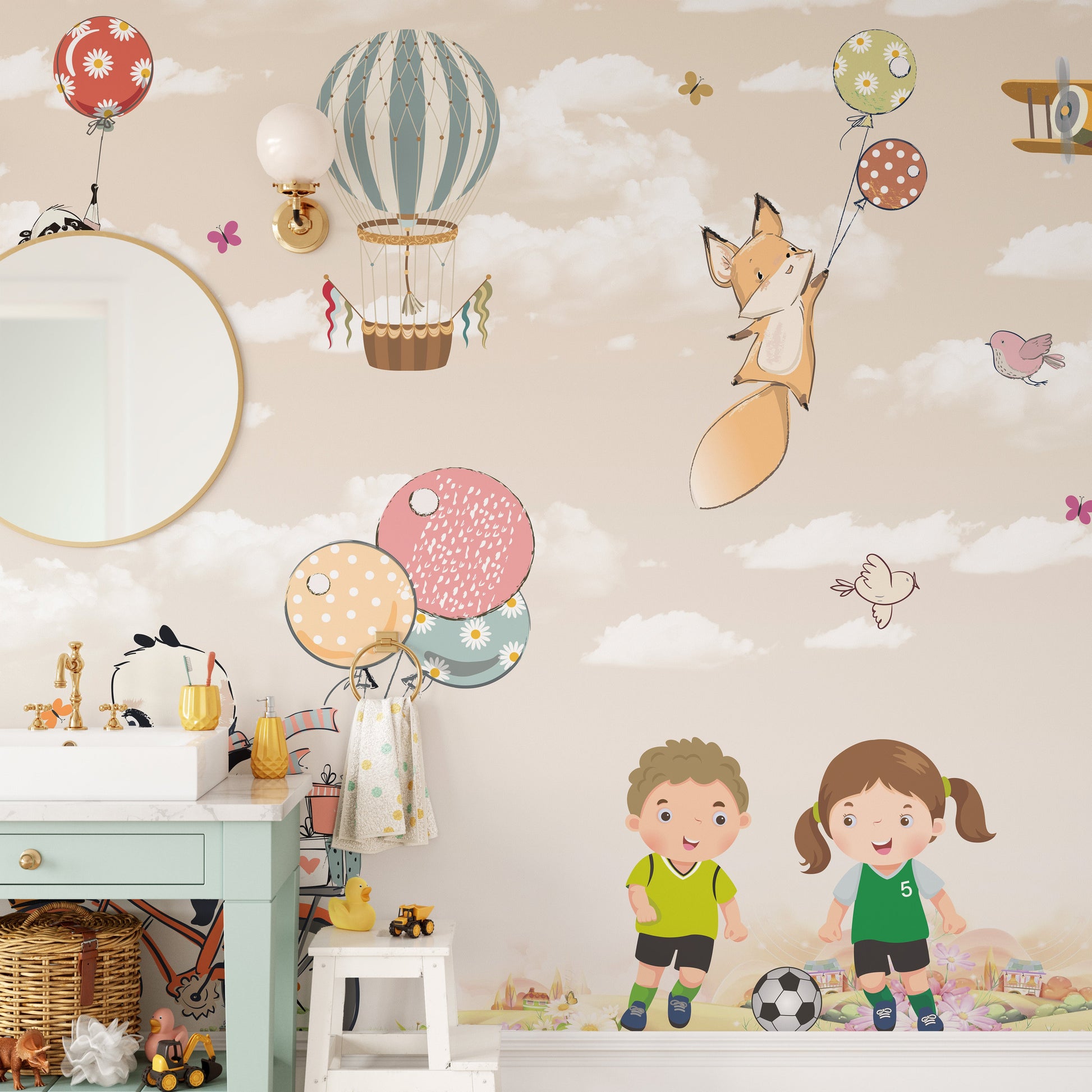 Happy Kids in Garden Wallpaper Mural - Giffywalls