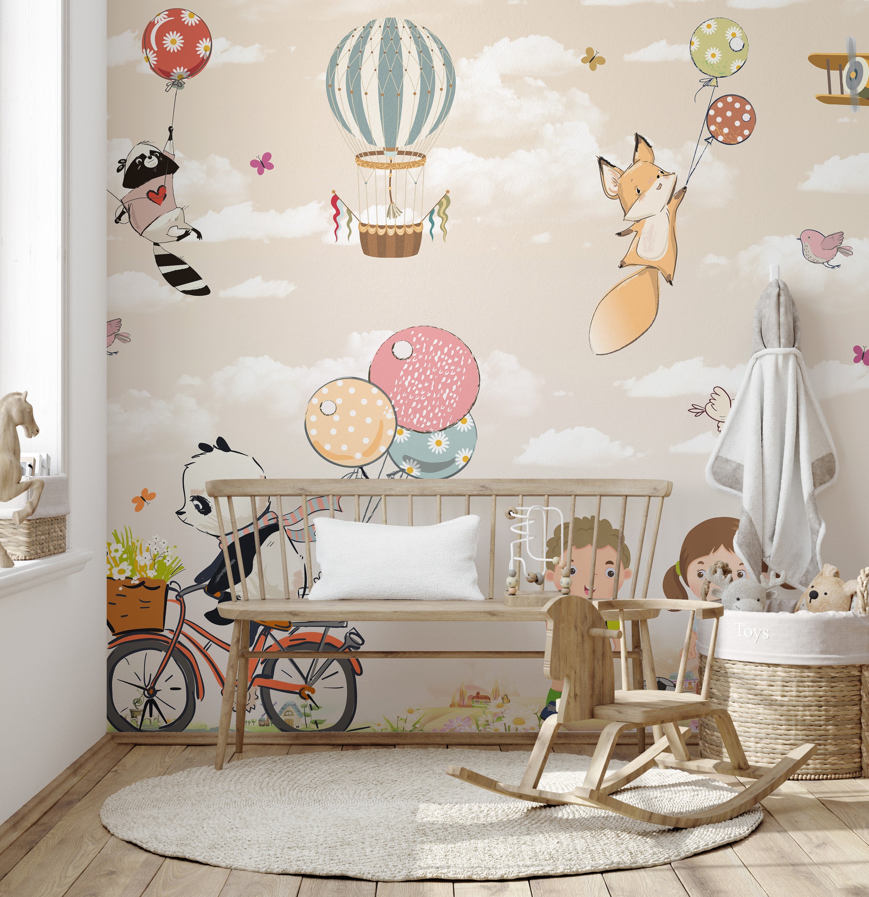 Happy Kids in Garden Wallpaper Mural - Giffywalls