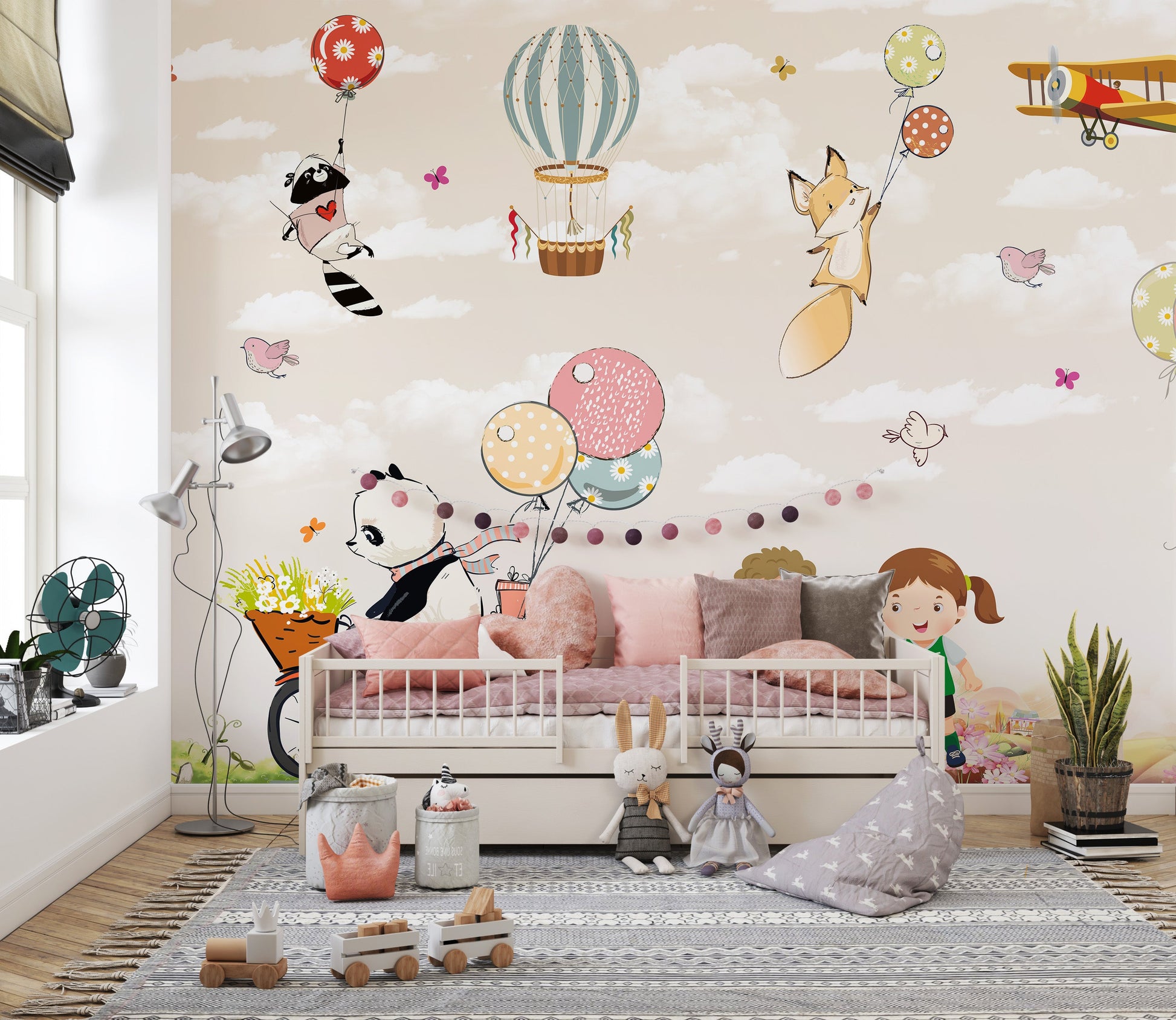 Cheerful kids playing in garden wall mural
