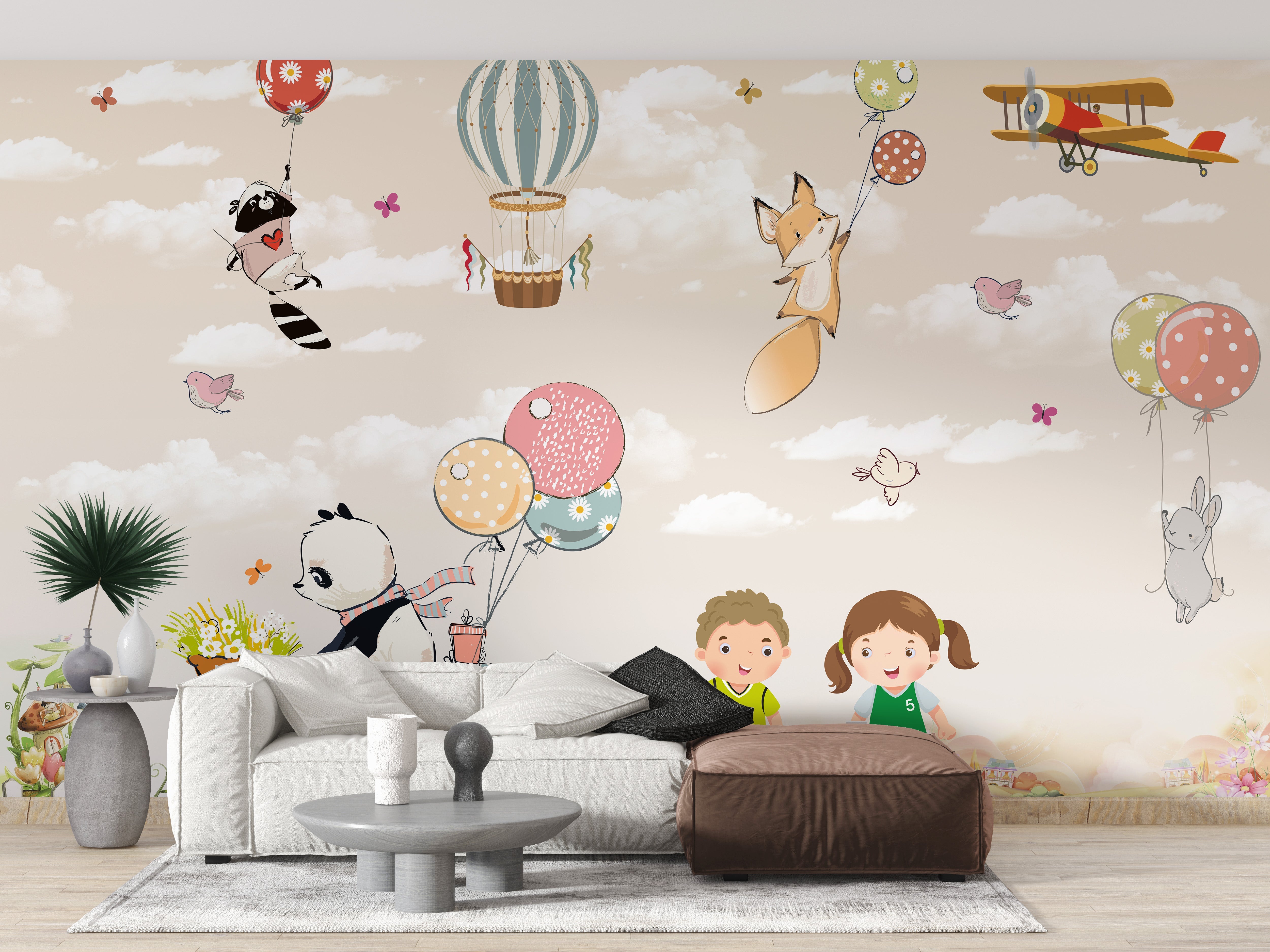 Happy Kids in Garden Wallpaper Mural - Giffywalls