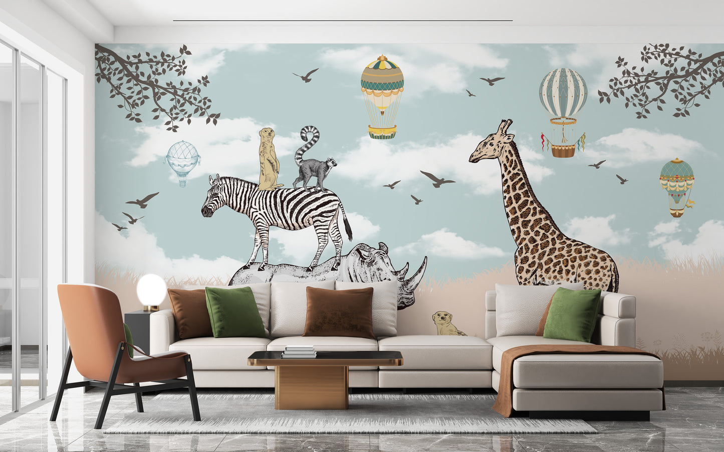 Savannah Animals Kids Room Wallpaper Mural - Giffywalls