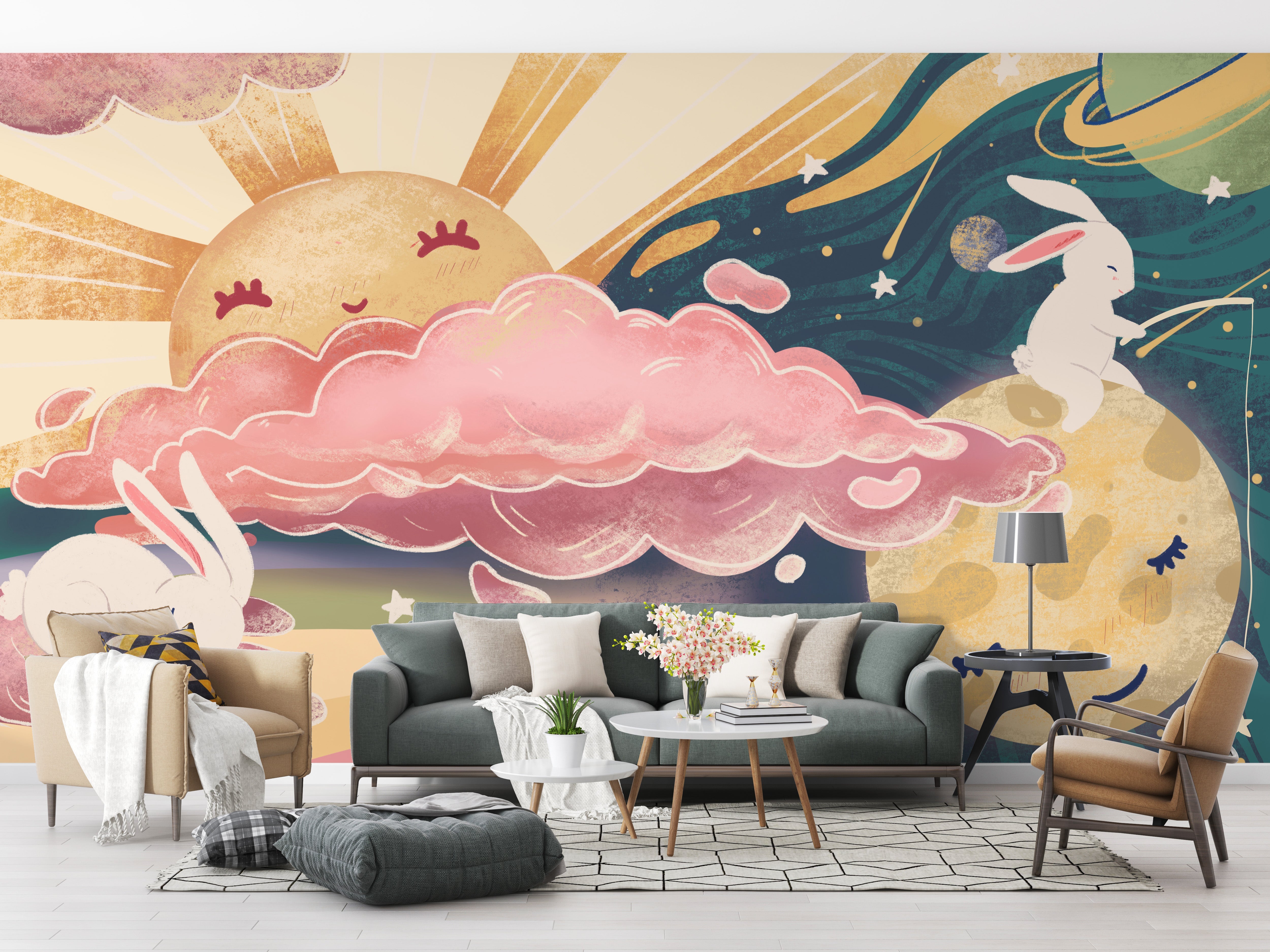 Pink Yellow Sun and Sky Wallpaper Murals - Giffywalls