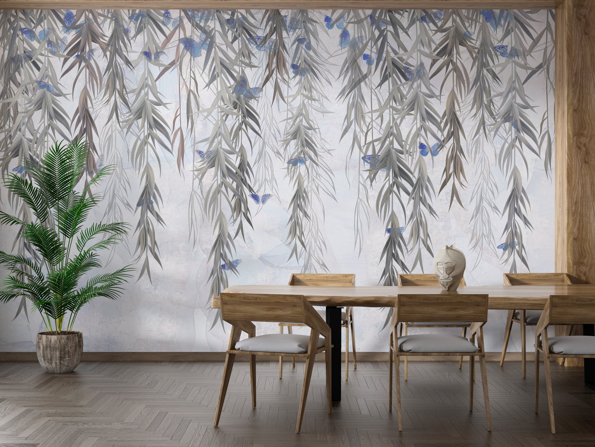 Hanging Willows on Grey Wallpaper Mural - Giffywalls