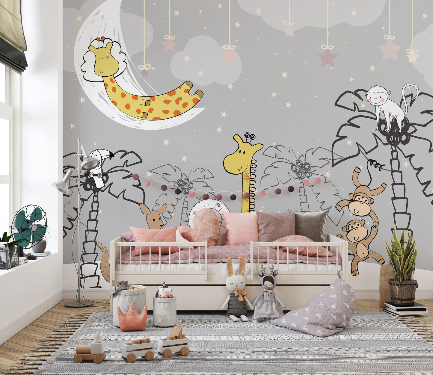 Playful jungle wallpaper with animal pals