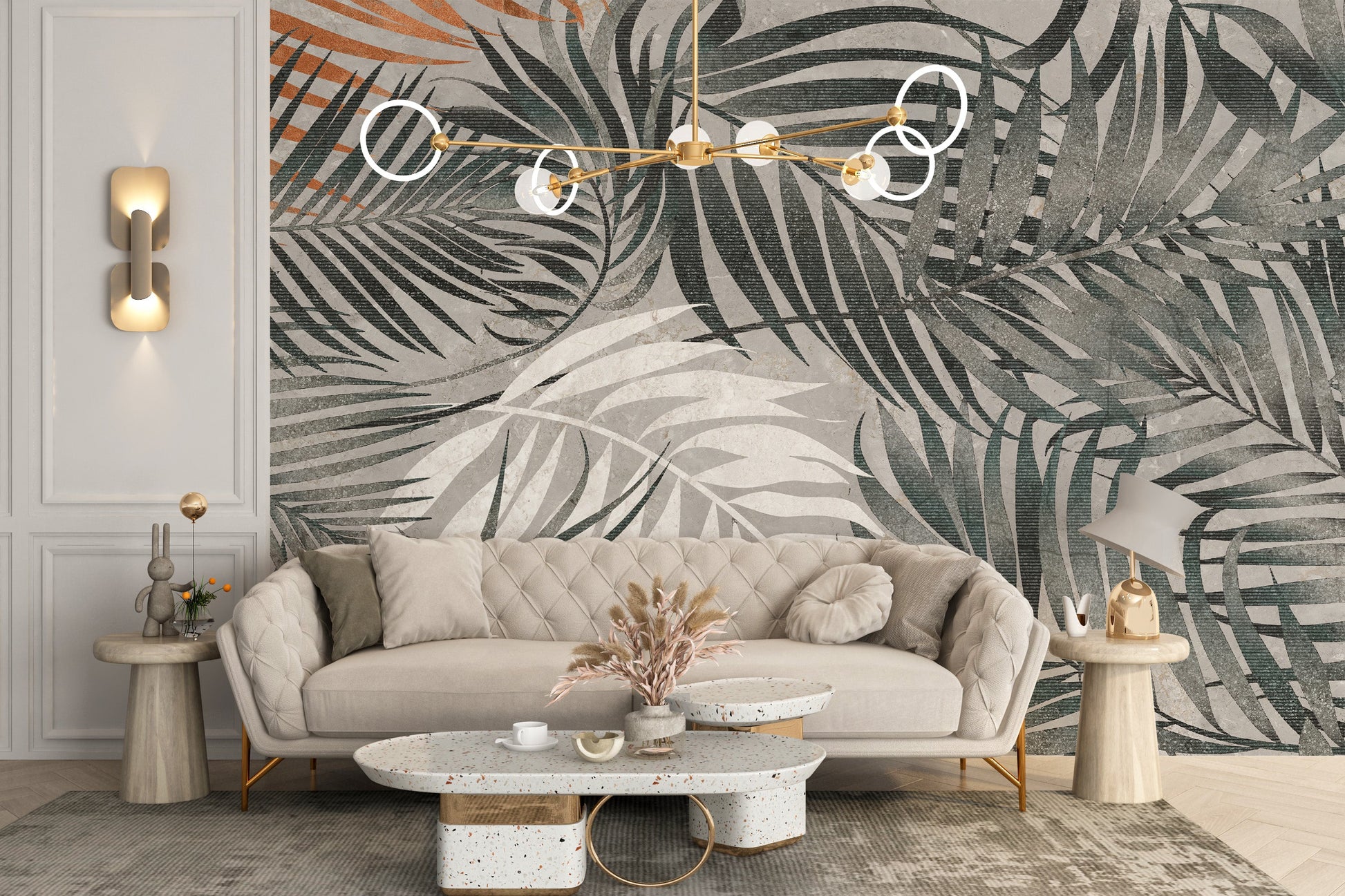 Grey Tropical Leaves Wallpaper Mural - Giffywalls