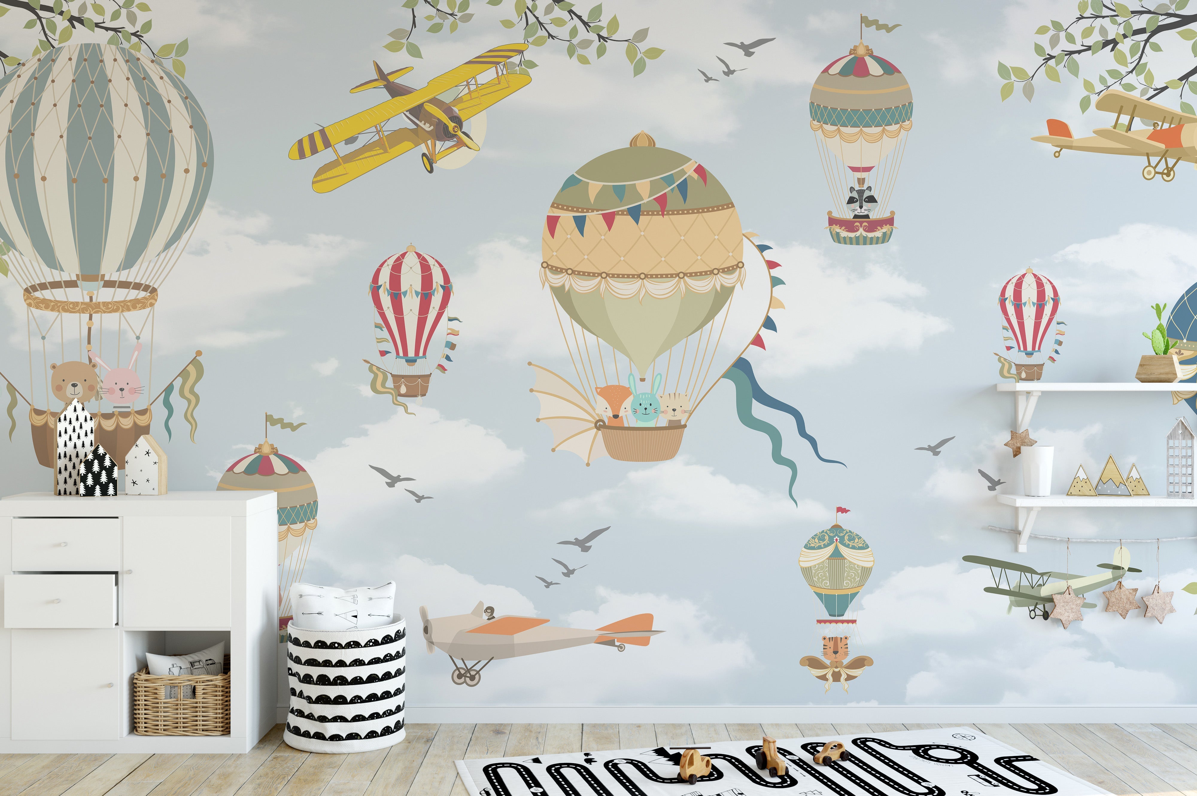 Whimsical kids wallpaper with colorful balloons
