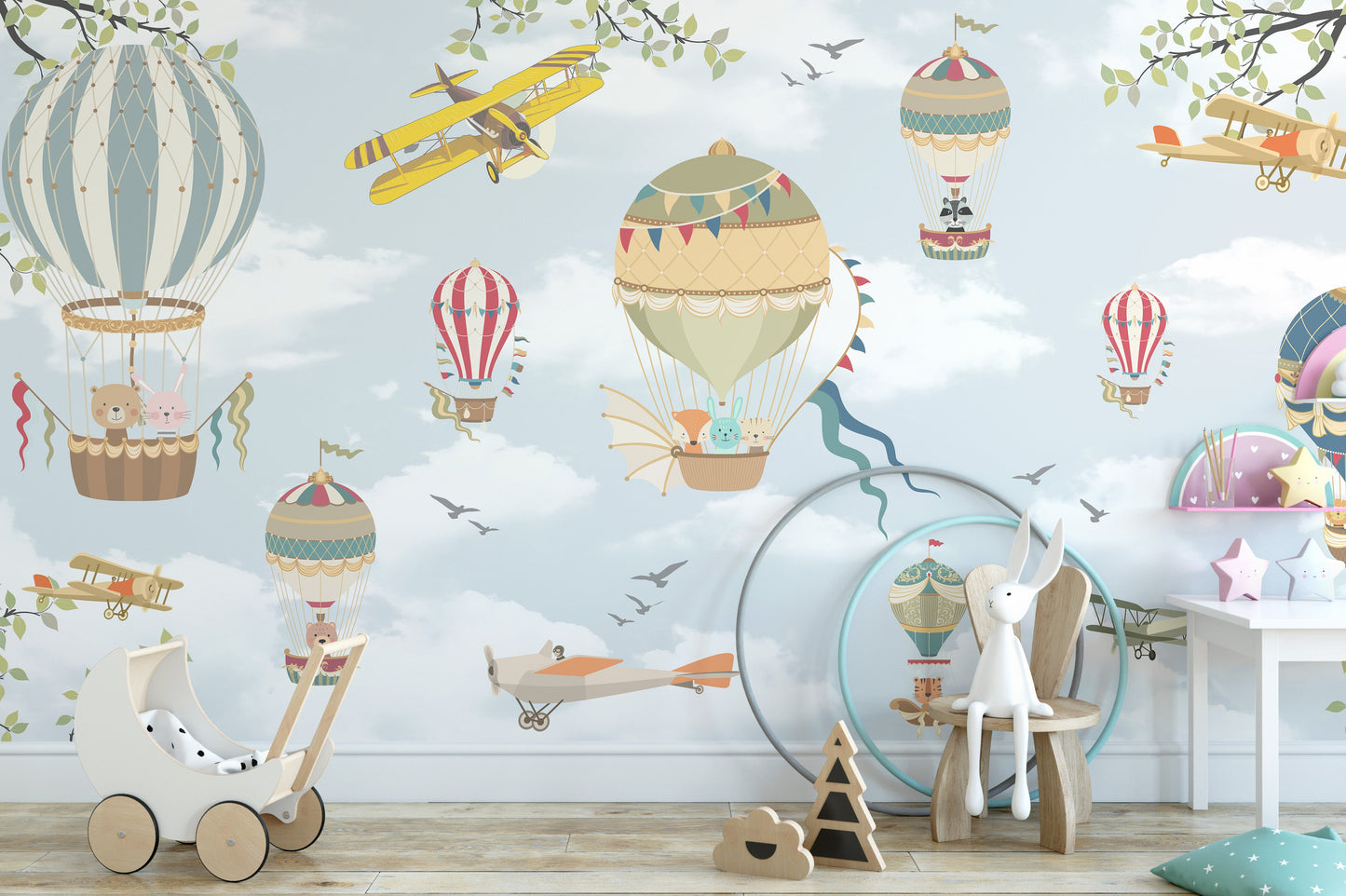 Floating Balloons Kids Wallpaper Mural - Giffywalls