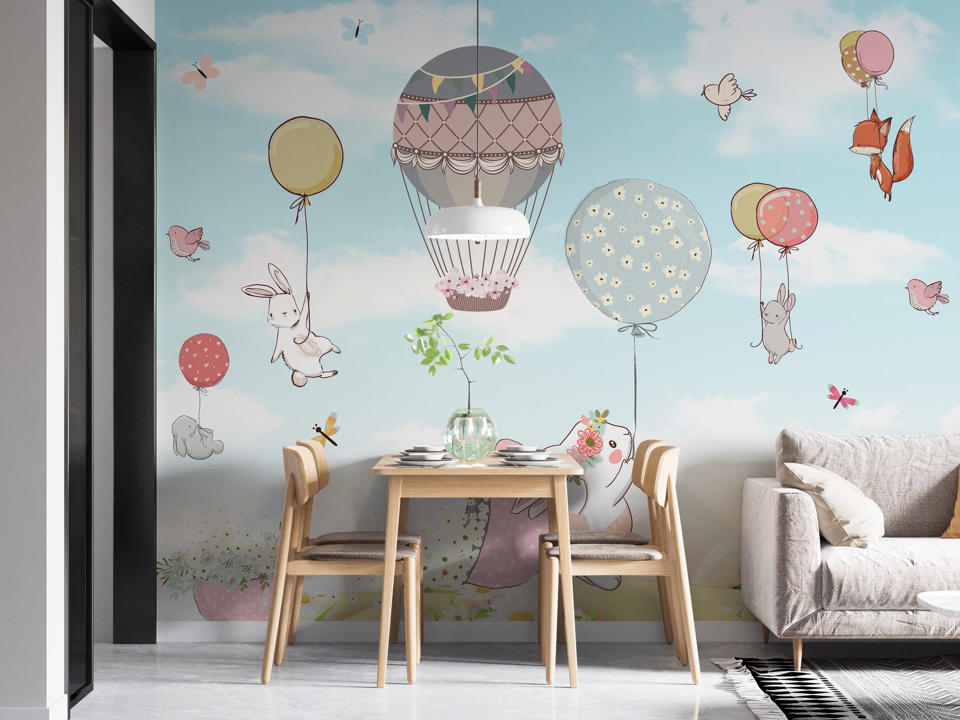 Cartoon character wall mural for kids’ rooms