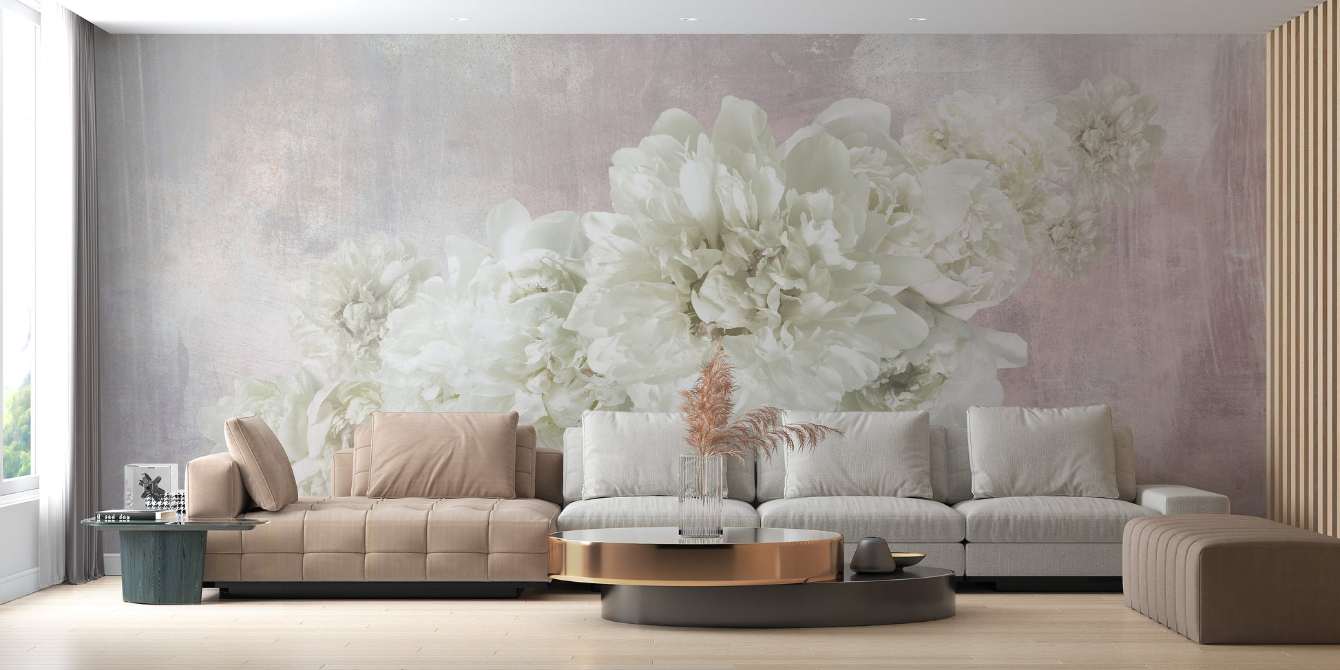 White Peonies On Pink Wallpaper Mural - Giffywalls