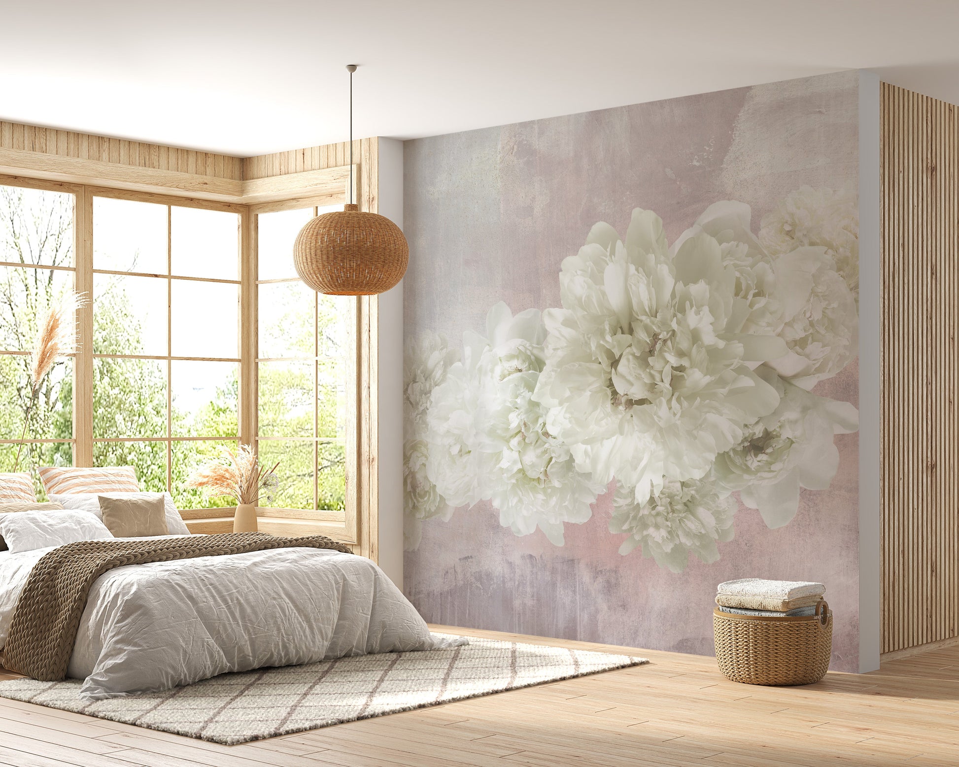 White Peonies On Pink Wallpaper Mural - Giffywalls