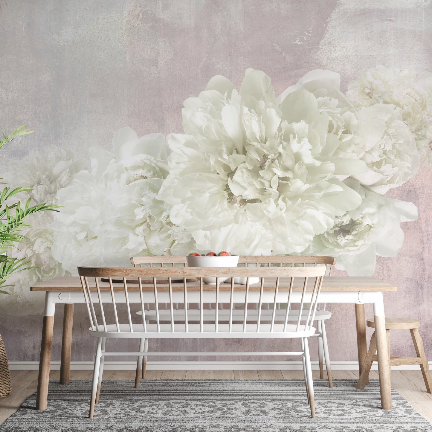 White Peonies On Pink Wallpaper Mural - Giffywalls