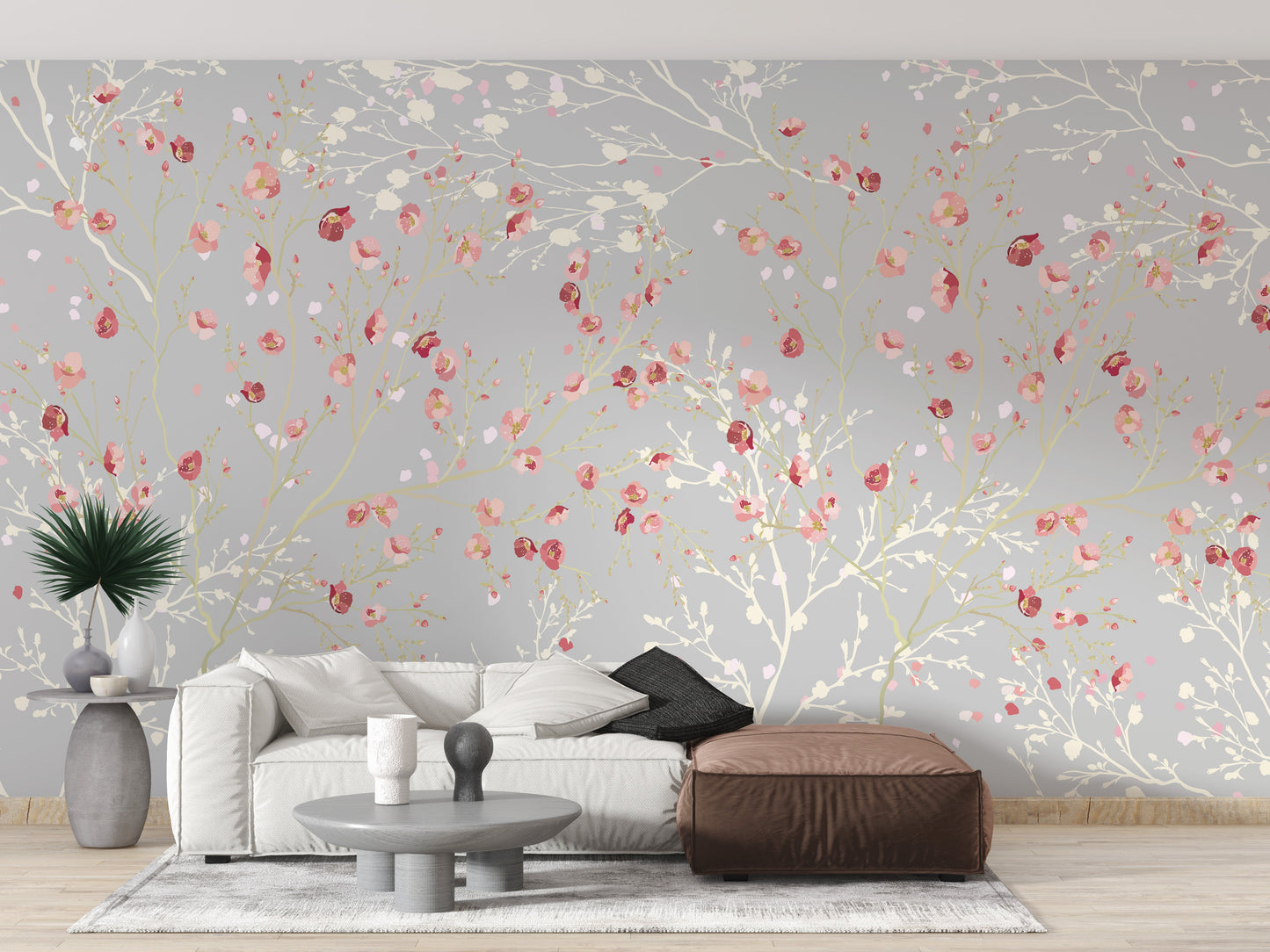 Beautiful white and red flower mural design