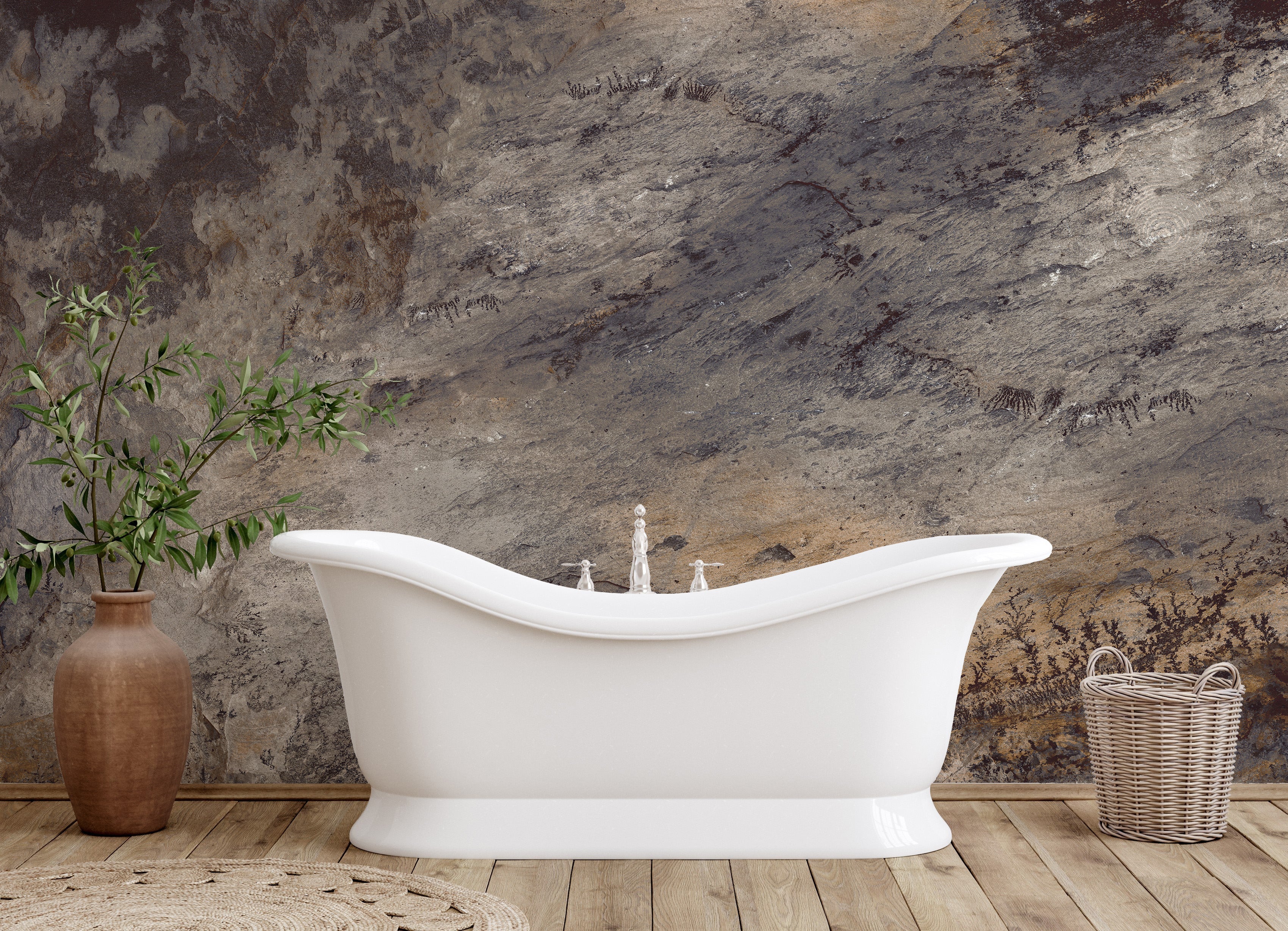 Brown Matured Stone Textured Wallpaper Mural - Giffywalls