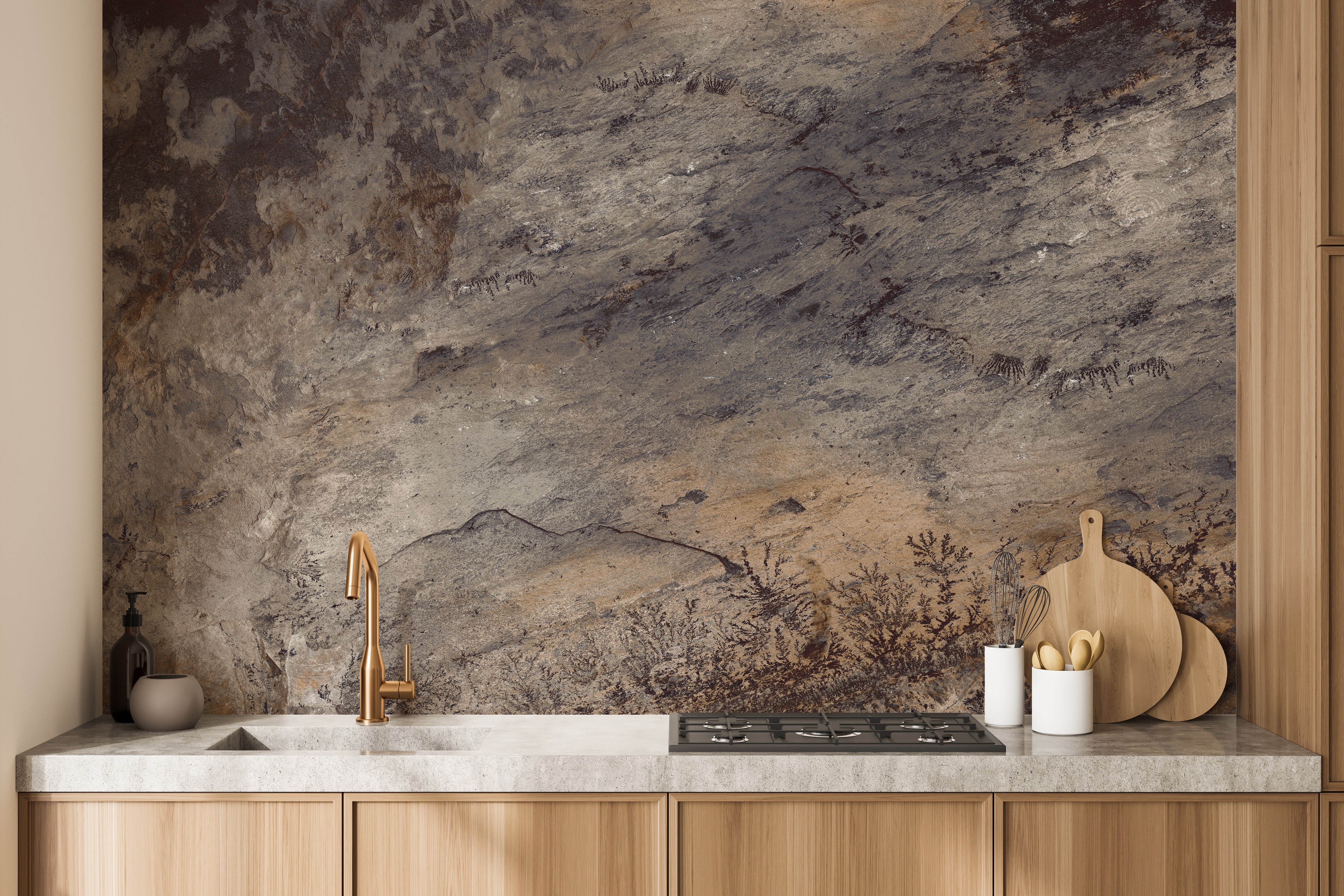 Brown Matured Stone Textured Wallpaper Mural - Giffywalls