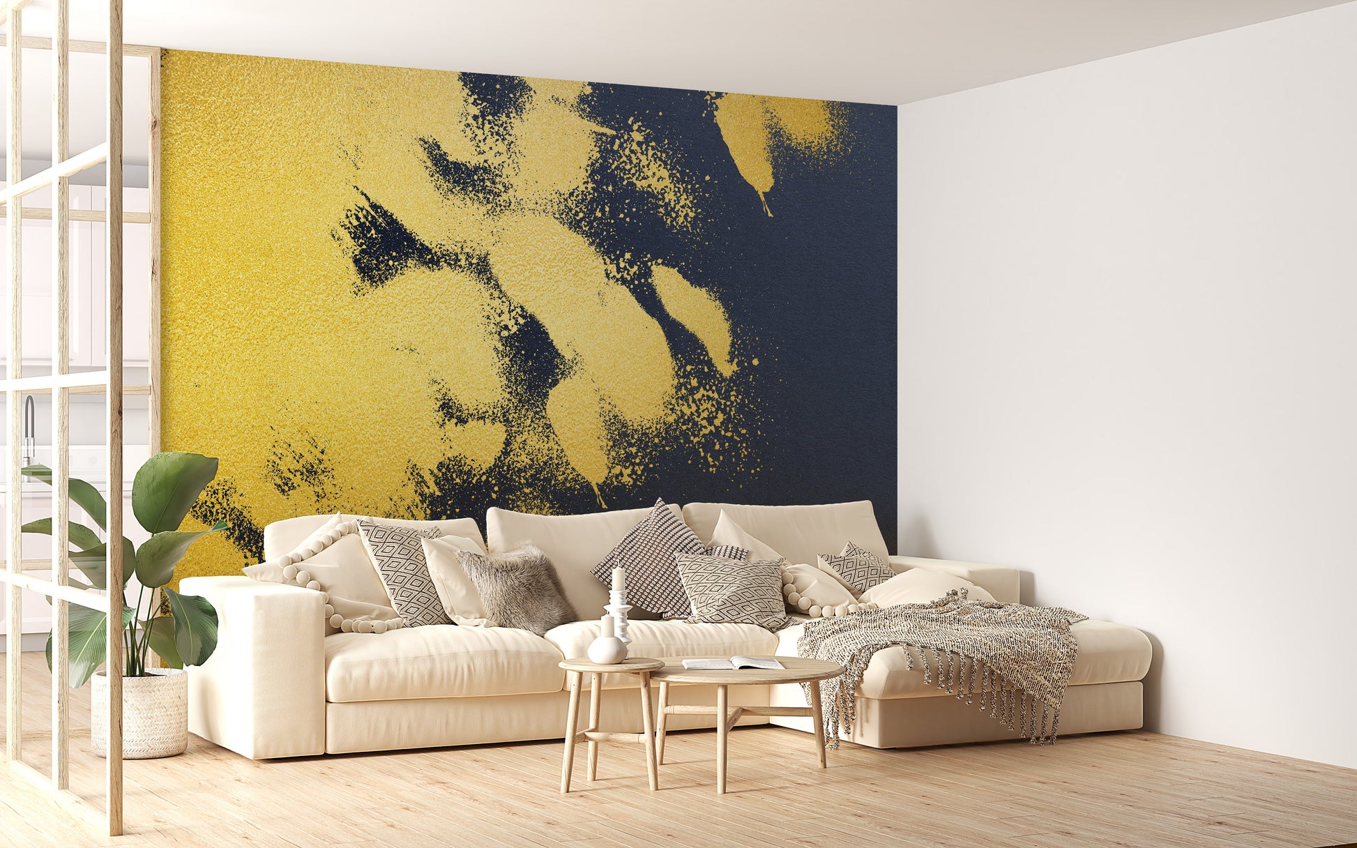 Golden Colour Brush Strokes Wallpaper Mural - Giffywalls