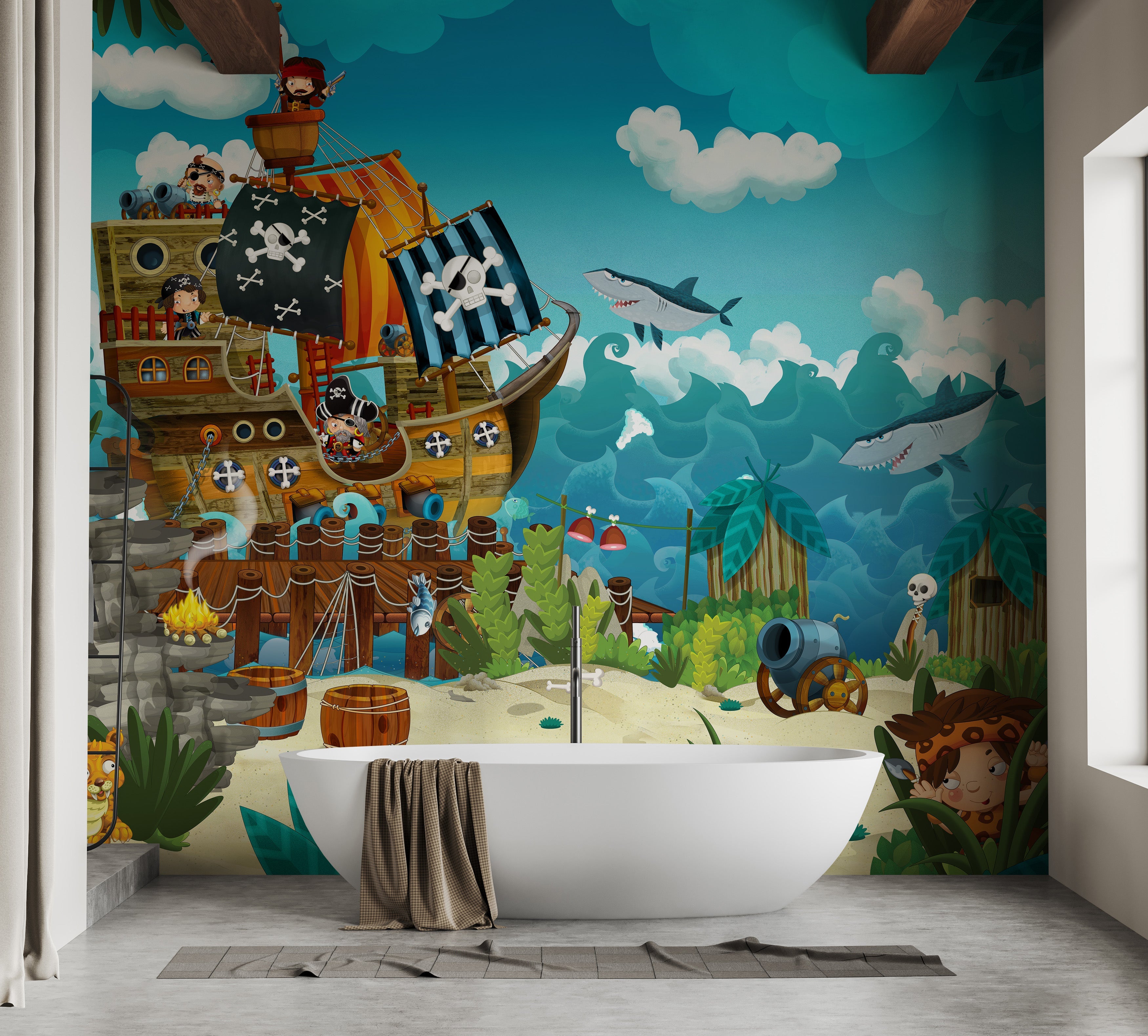 Pirates On The Sea Kids Wallpaper Mural - Giffywalls