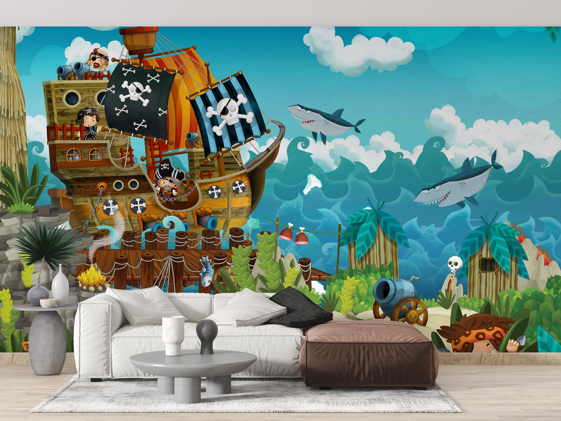 Pirate and sea wallpaper mural for children