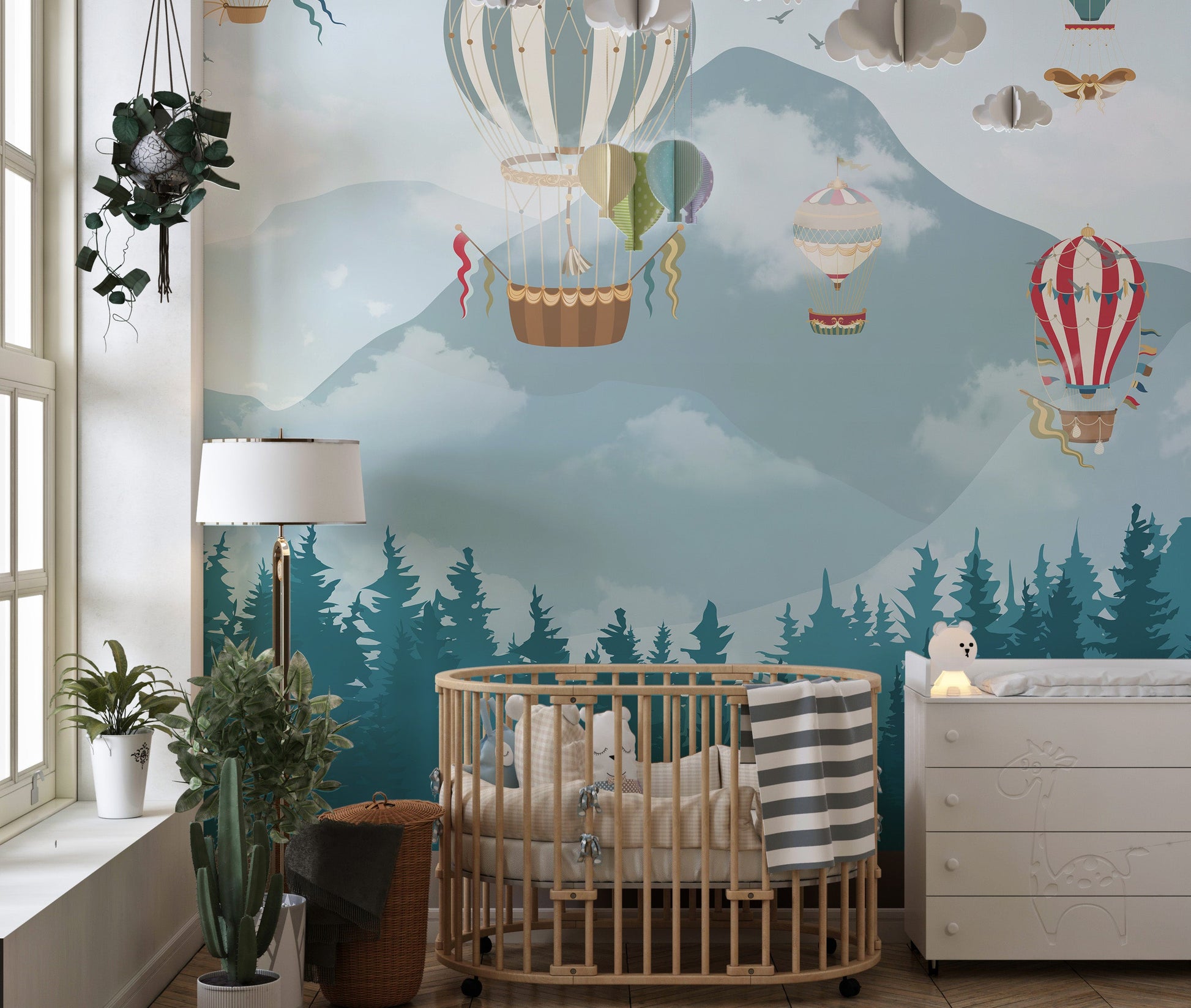 Jolly Hot Air Balloons Kids Room Wallpaper Mural - Giffywalls