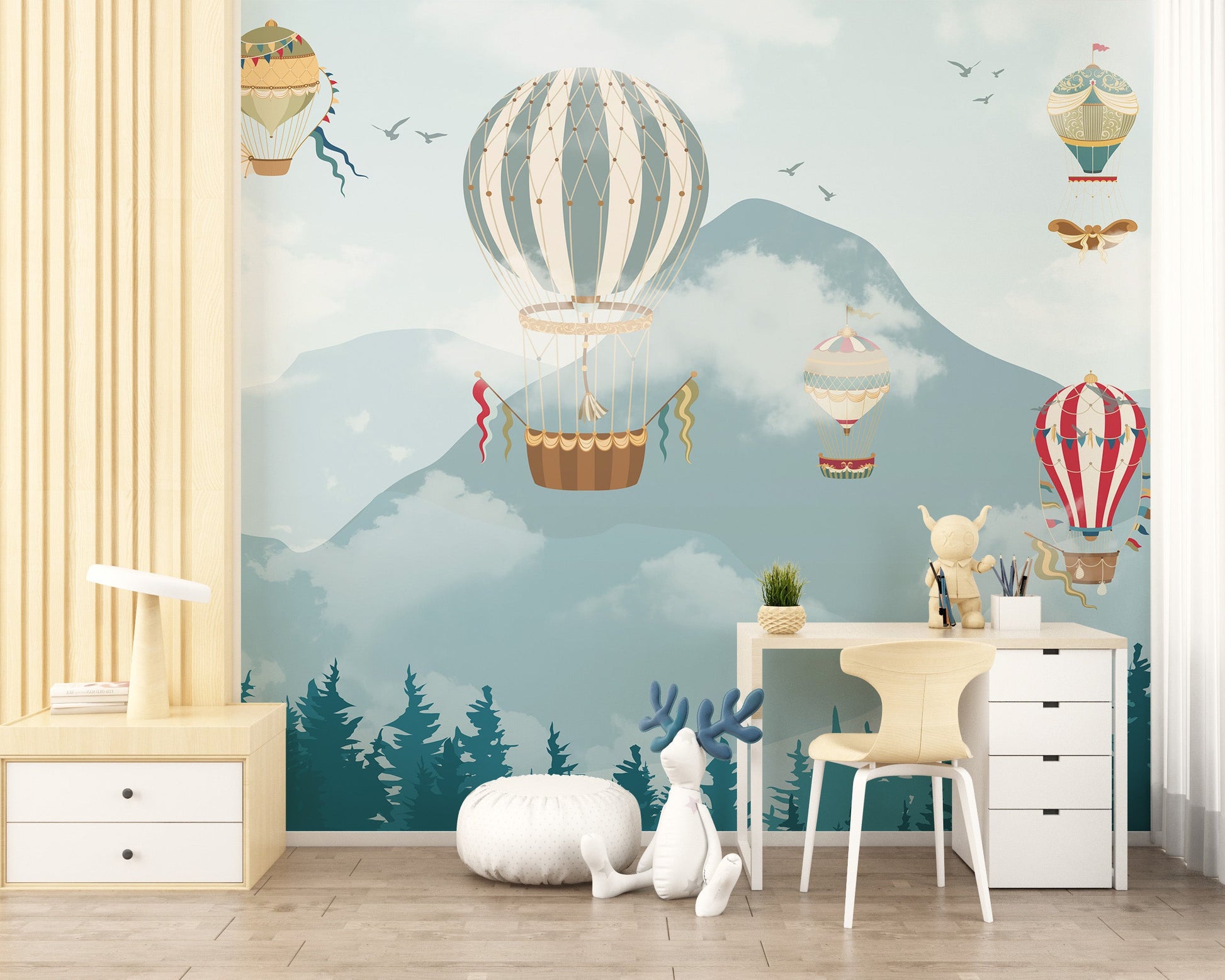 Jolly Hot Air Balloons Kids Room Wallpaper Mural - Giffywalls