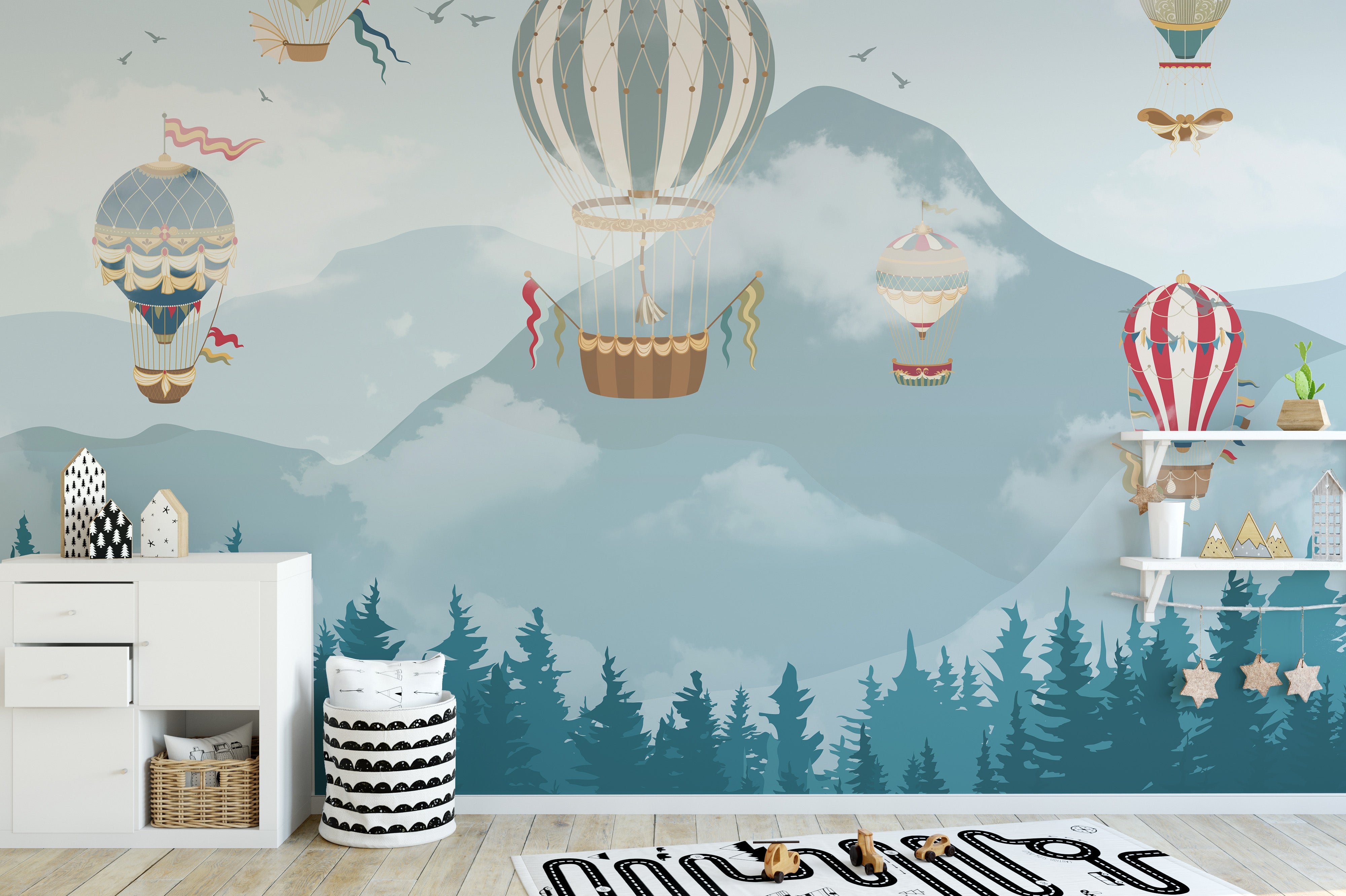 Jolly Hot Air Balloons Kids Room Wallpaper Mural - Giffywalls