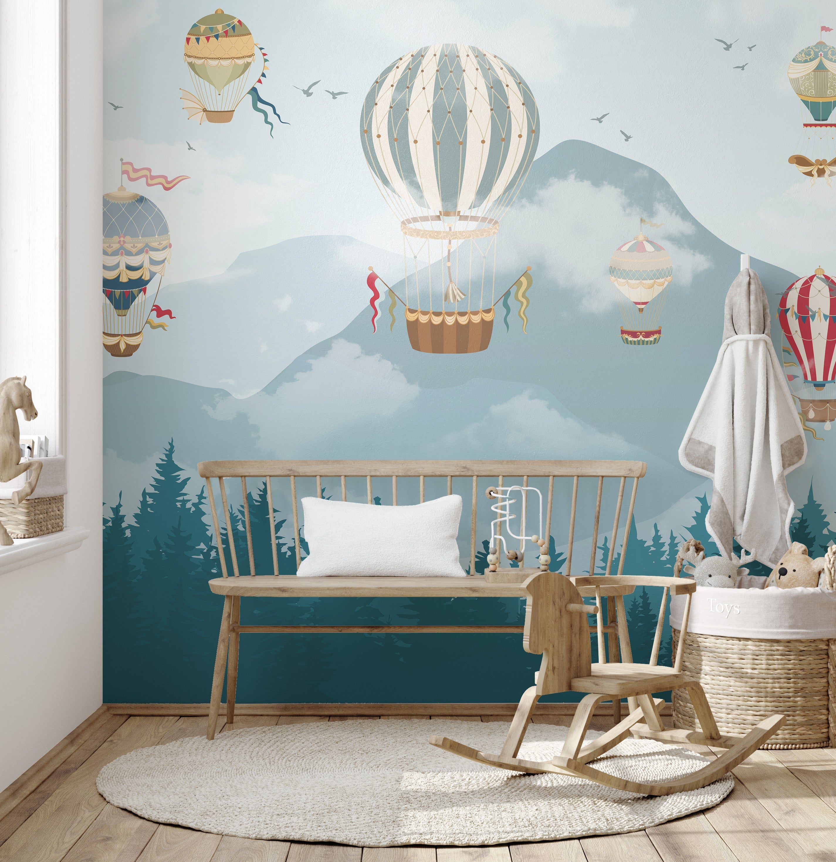 Jolly hot air balloons kids room wallpaper mural