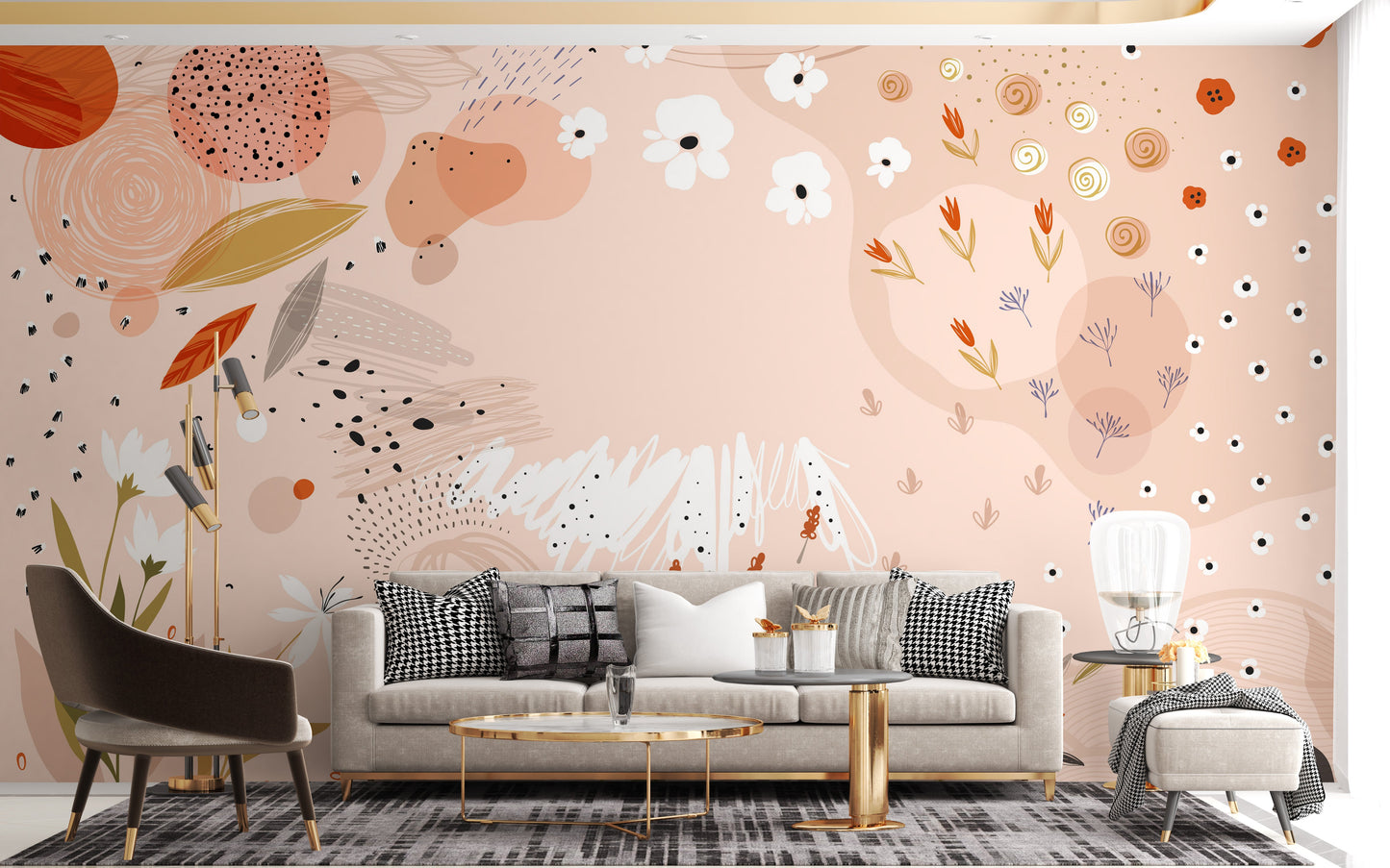 Trendy Abstract Floral Art Wallpaper Mural - Giffywalls