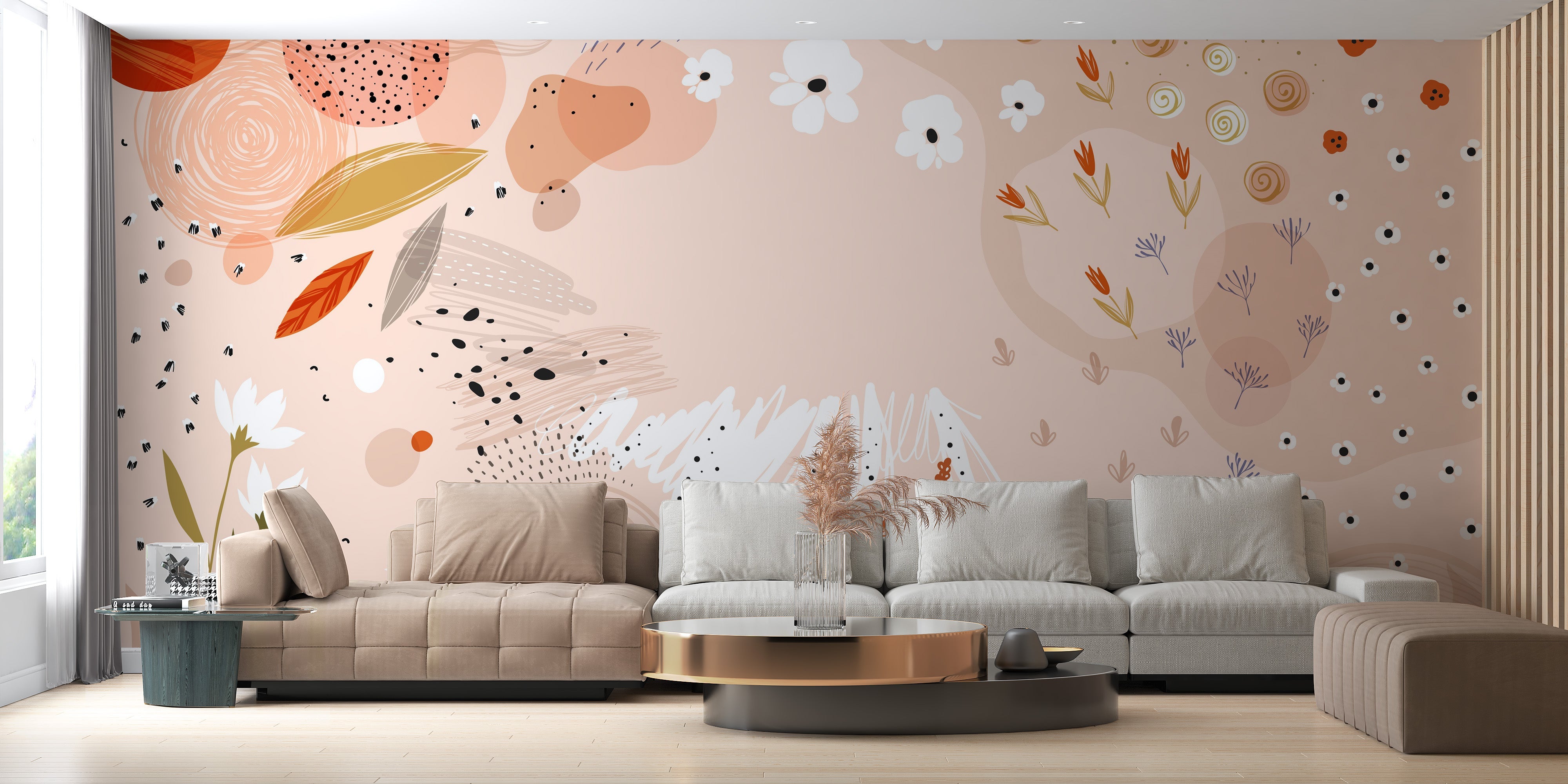 Trendy Abstract Floral Art Wallpaper Mural - Giffywalls